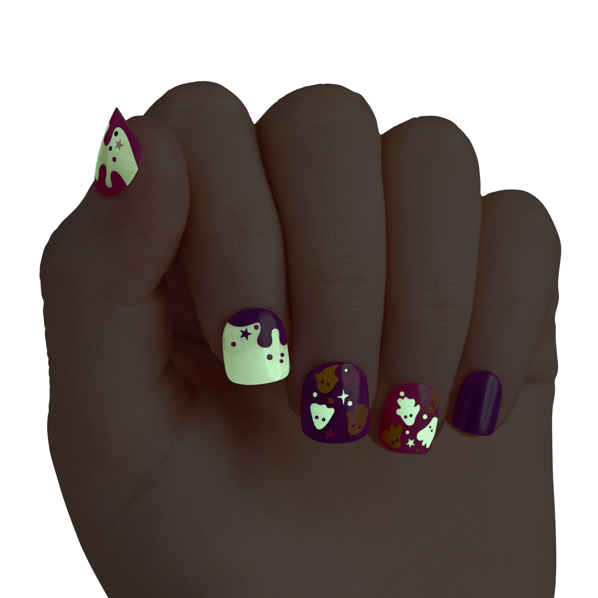 Impress Kids Halloween No Glue Fake Press On Nails - Spookz | Design, Multicolor, Kids, Squoval, Glow In The Dark, Manicure