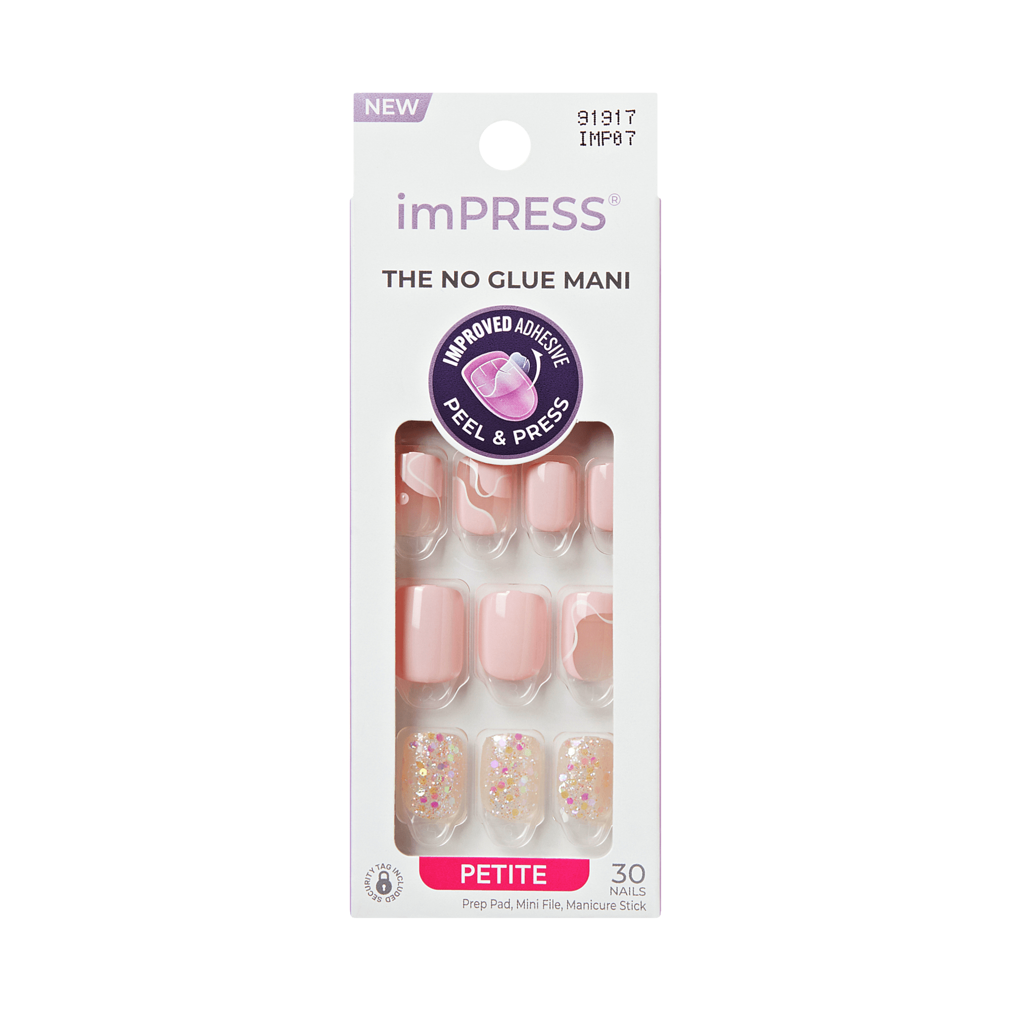 Impress Design No Glue Fake Press On Nails - This Feeling | Design, Pink, Petite, Squoval, Manicure