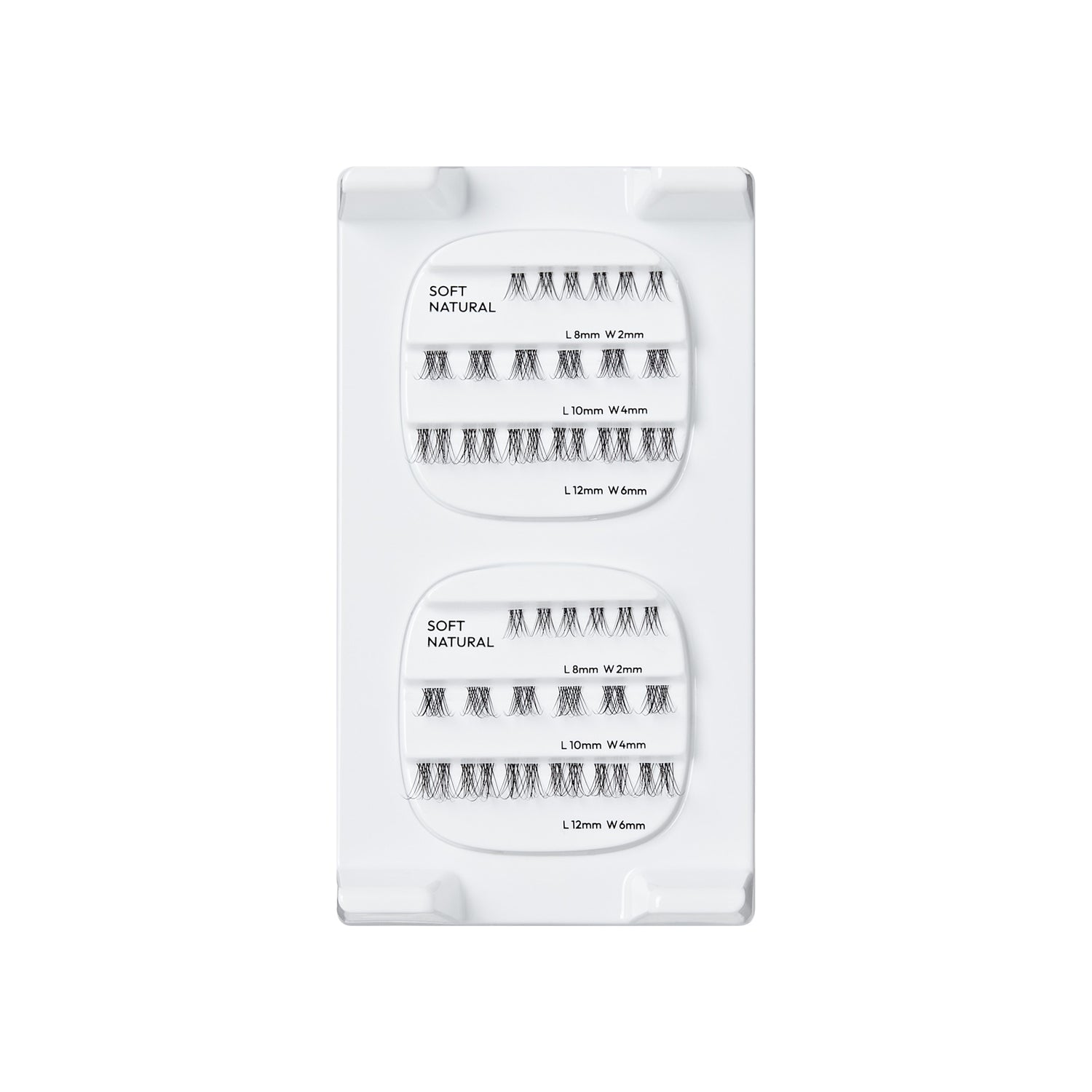Soft Natural false eyelash palette with six pairs in varying lengths and widths.