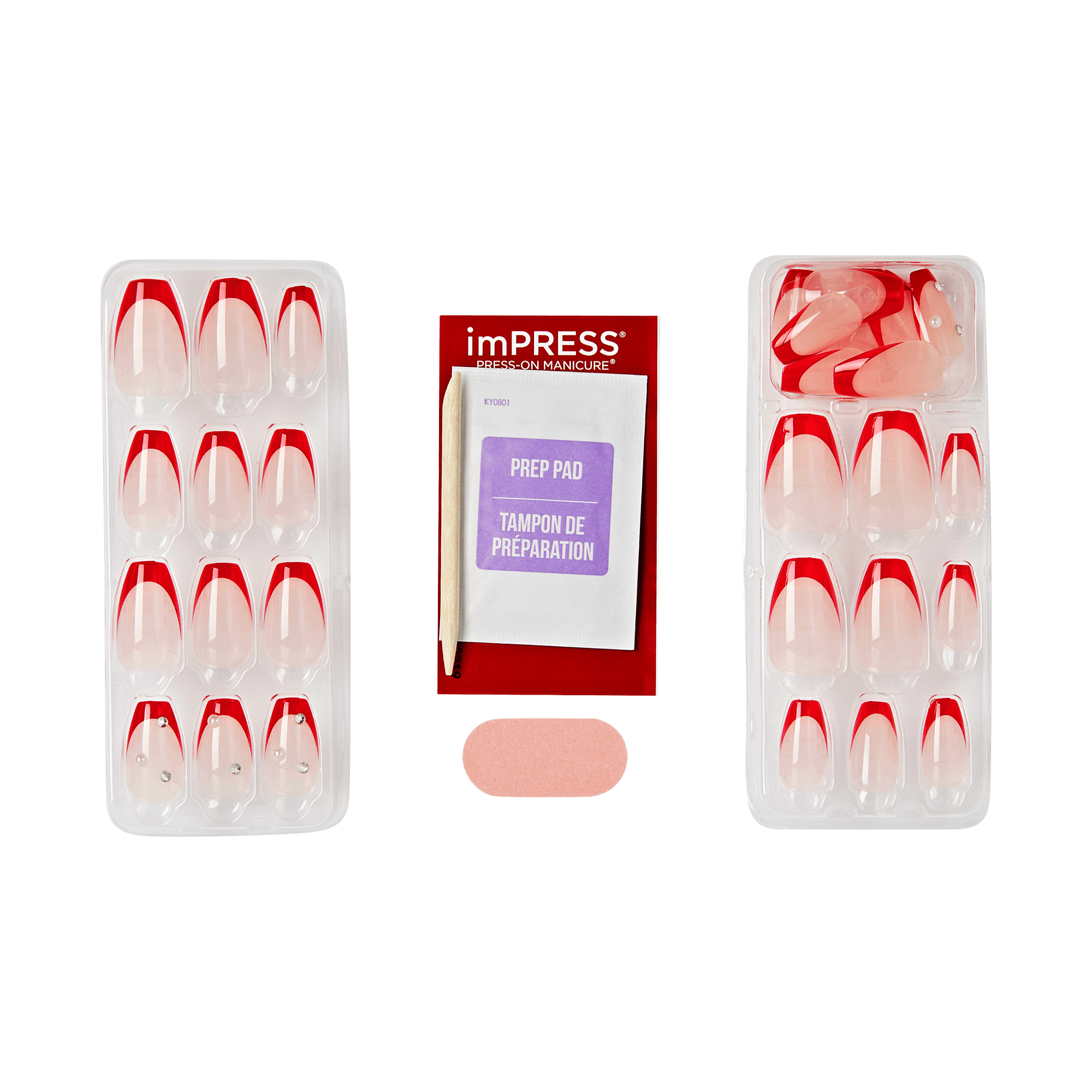 imPRESS Press-On Manicure red and white ombré nails with prep pad