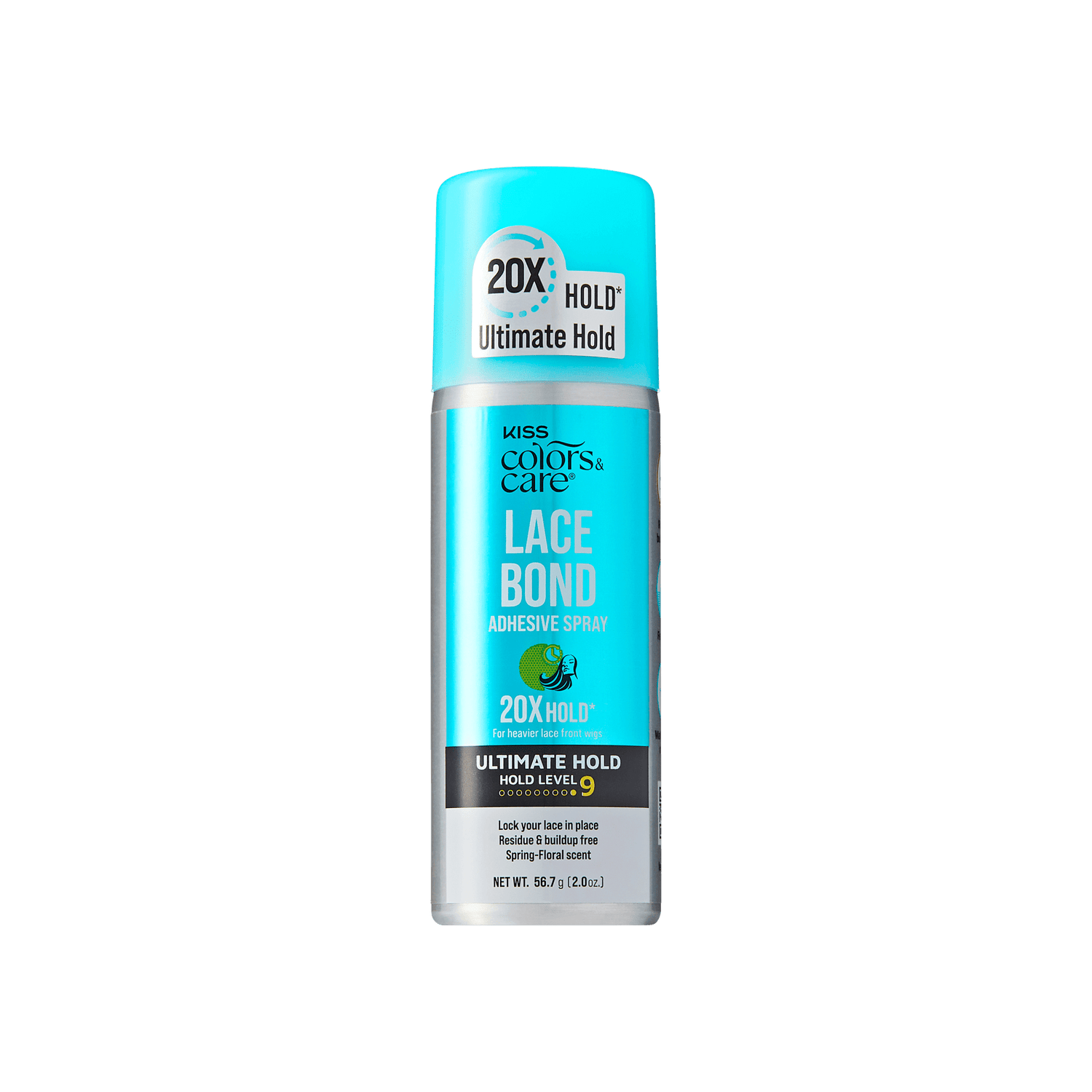 Lace bond adhesive spray can with blue label on a green background
