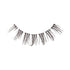 The image shows a single strip of false eyelashes. The eyelashes are black and have a wispy, uneven design, with varying lengths of individual lashes. The strip appears to be flexible, designed to adhere to the eyelid for cosmetic enhancement. The lashes are spaced out, giving a natural yet voluminous look.