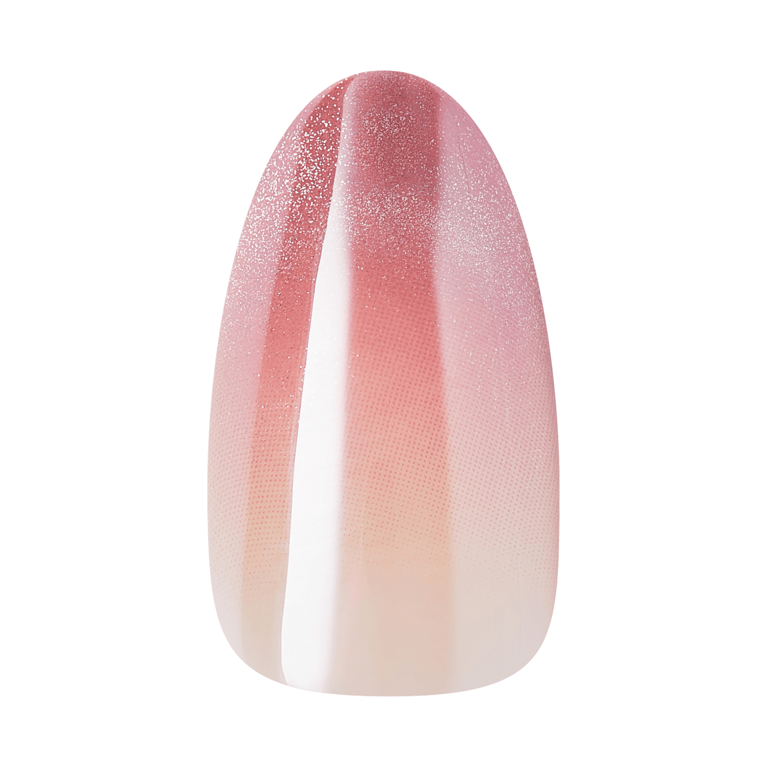 Ombré gel nail polish swatch with glitter gradient from pink to nude.