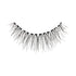 The image shows a single strip of false eyelashes. The eyelashes are black and appear to be long and wispy, with varying lengths to create a natural, voluminous look. The strip is curved to fit the natural shape of the eyelid. The lashes are densely packed at the base and taper off to finer tips.