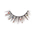 The image shows a single false eyelash adorned with small, colorful rhinestones. The eyelash is black and features long, wispy strands that taper off at the ends. The rhinestones are scattered along the length of the eyelash, adding a touch of sparkle and glamour. The overall design is decorative and eye-catching, suitable for special occasions or dramatic makeup looks.
