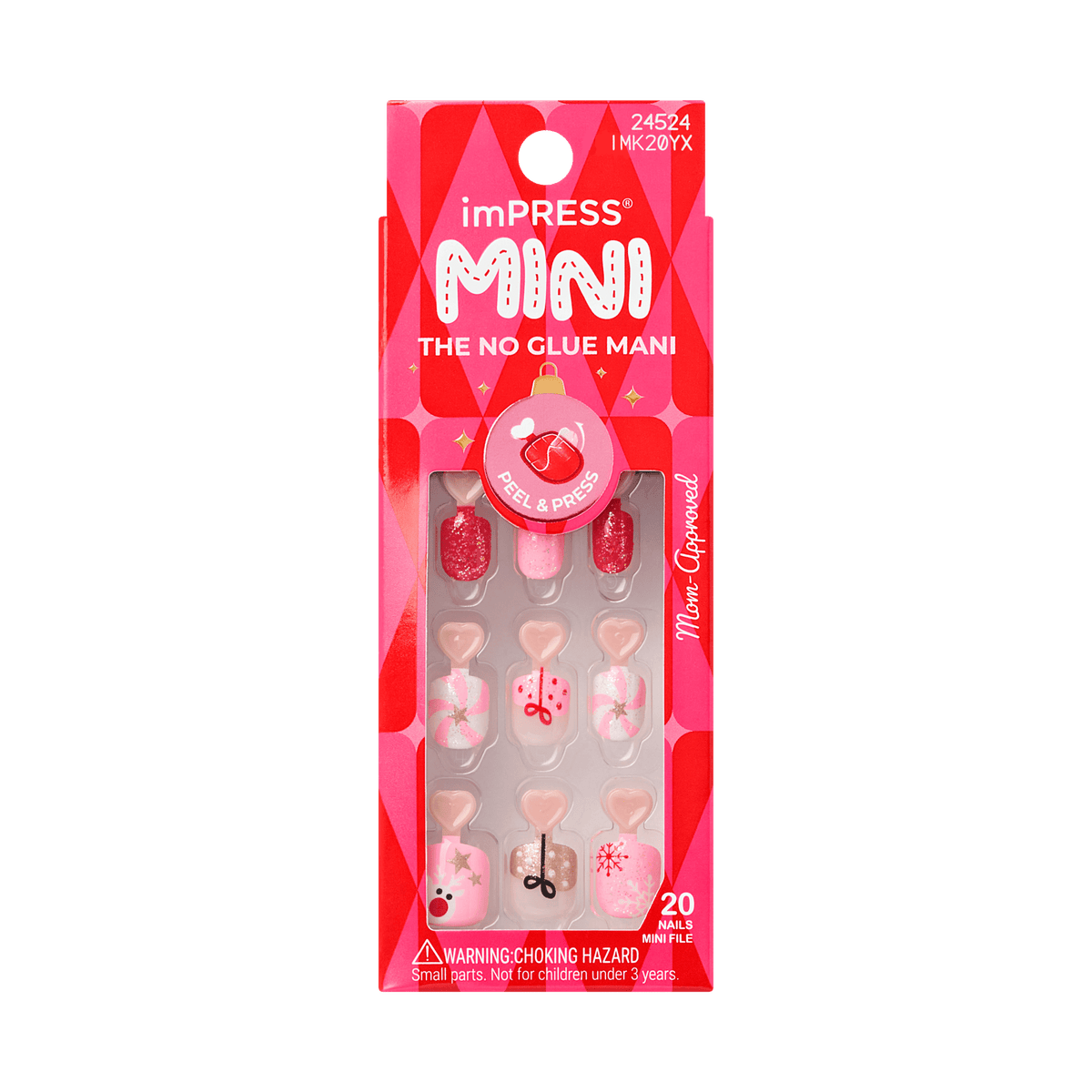 Impress Kids Holiday No Glue Fake Press On Nails - Ho Ho Hugs | Design, Multicolor, Kids, Squoval, Manicure