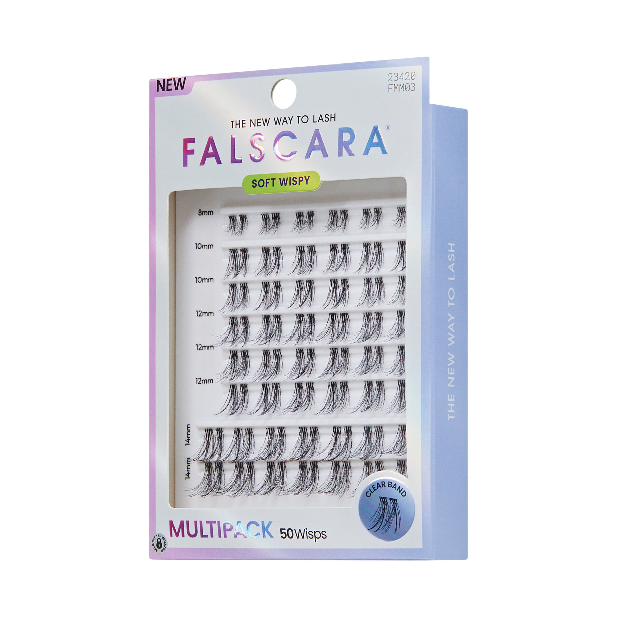 FALSCARA Soft Wispy false lashes multipack with 50 individual wisps in various lengths.