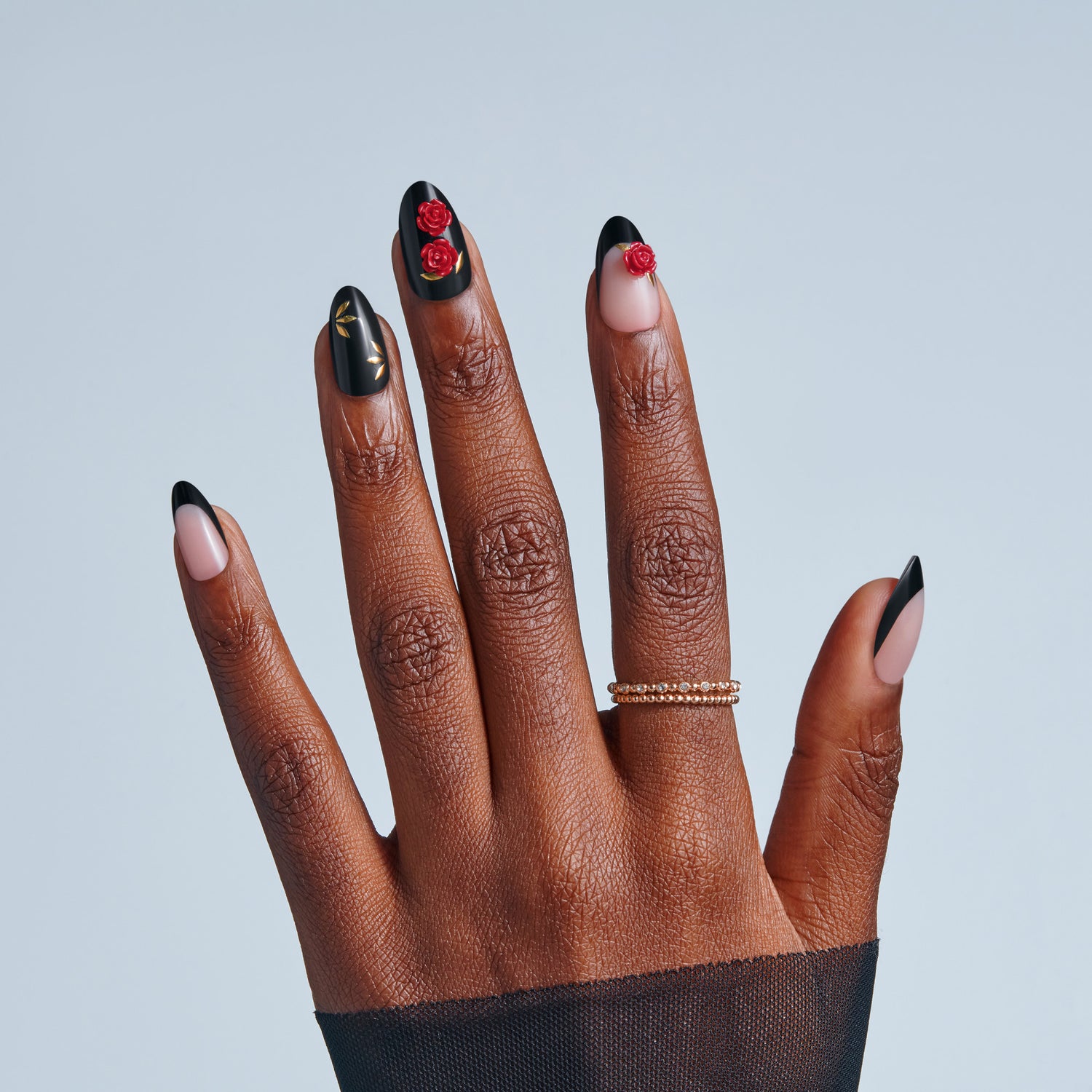 Kiss Haunt Halloween Press On Fake Glue Nails - Drop Dead Gorgeous | French Design, Black &amp; Red, Medium, Almond, Glow In The Dark