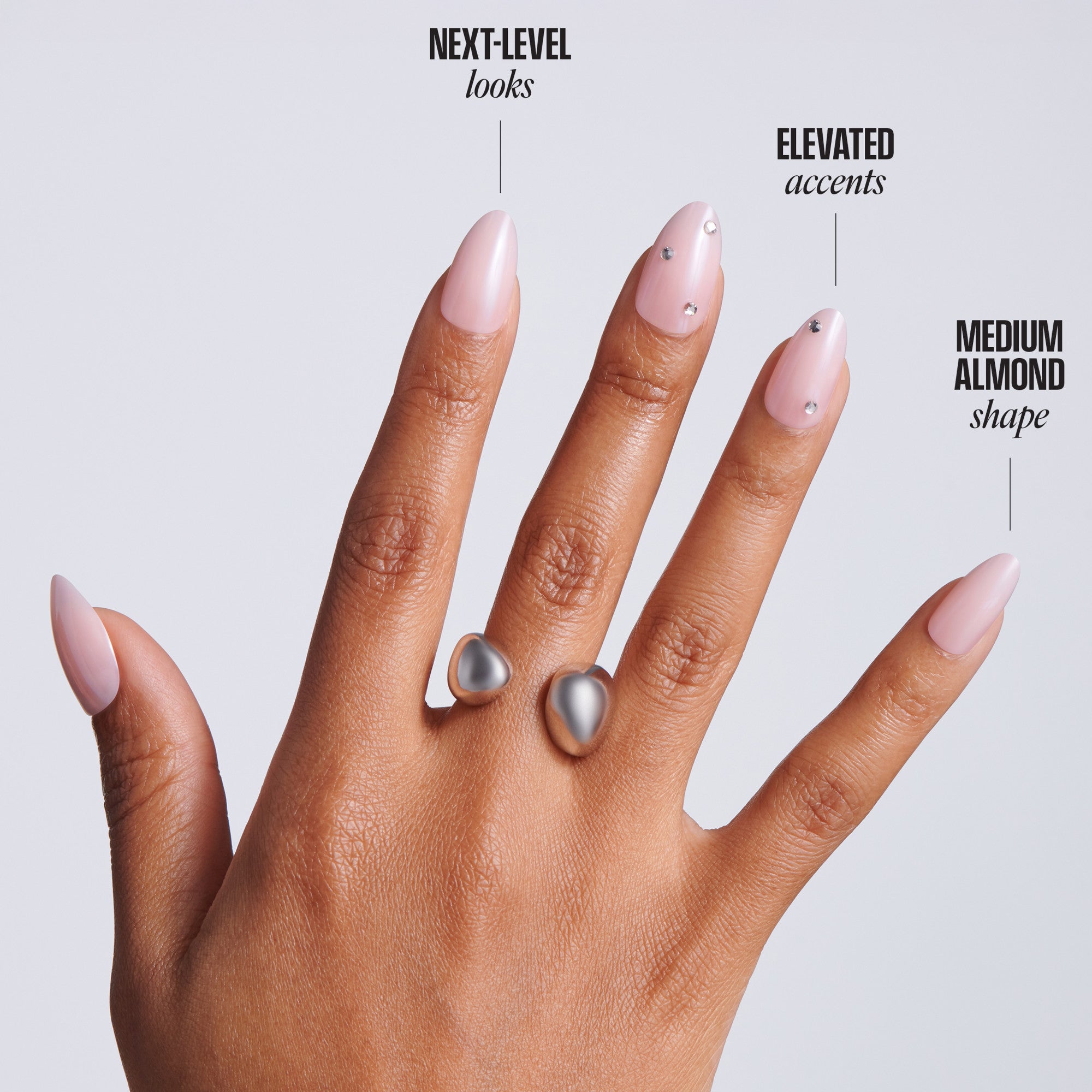 Kiss Glam Jeweled Press On Fake Glue Nails - Candy Dust | 3D &amp; Jeweled, Pink, Medium, Almond