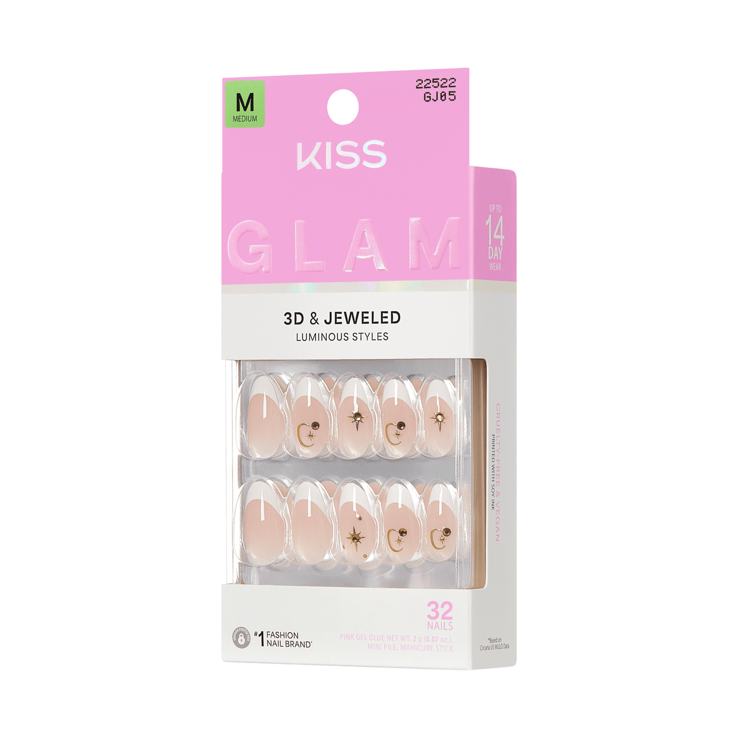 KISS Glam 3D &amp; Jeweled Luminous Nails, Medium, 32 Count