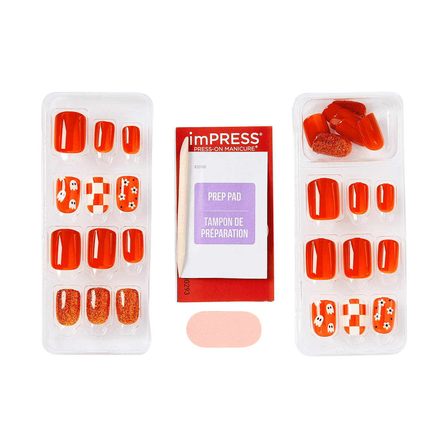 Impress Design Halloween No Glue Fake Press On Nails - Fangs Out | Design, Orange, Short, Squoval, Glow In The Dark, Manicure