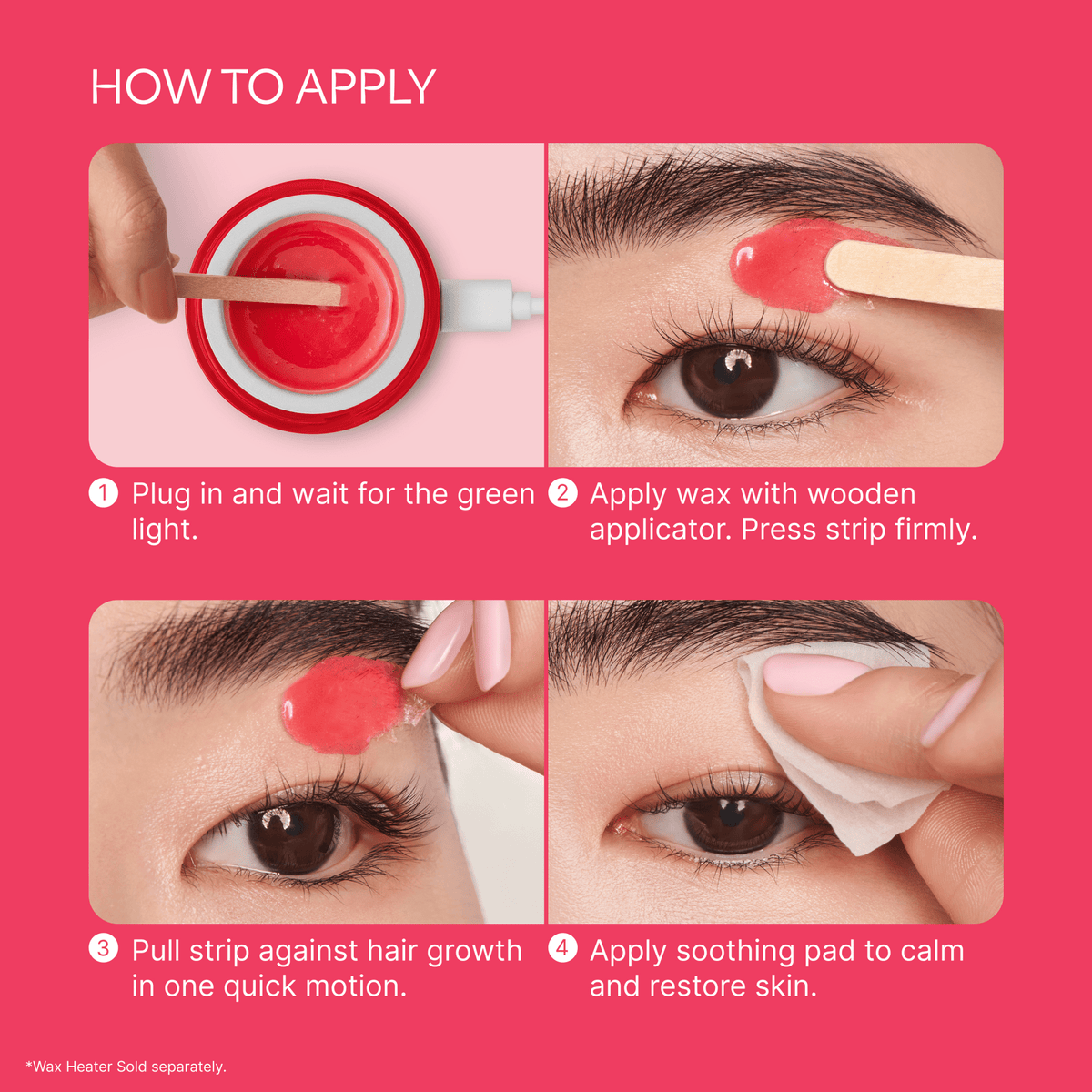 Kiss Brow Wax Kit Refill | Refill, Hard Wax, 10 Applicators, 10 Waxing Strips, 15 Post-Wax Wipes