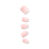 Soft pink press-on nails arranged vertically, showing a natural and glossy finish in various sizes for a bare but polished look.