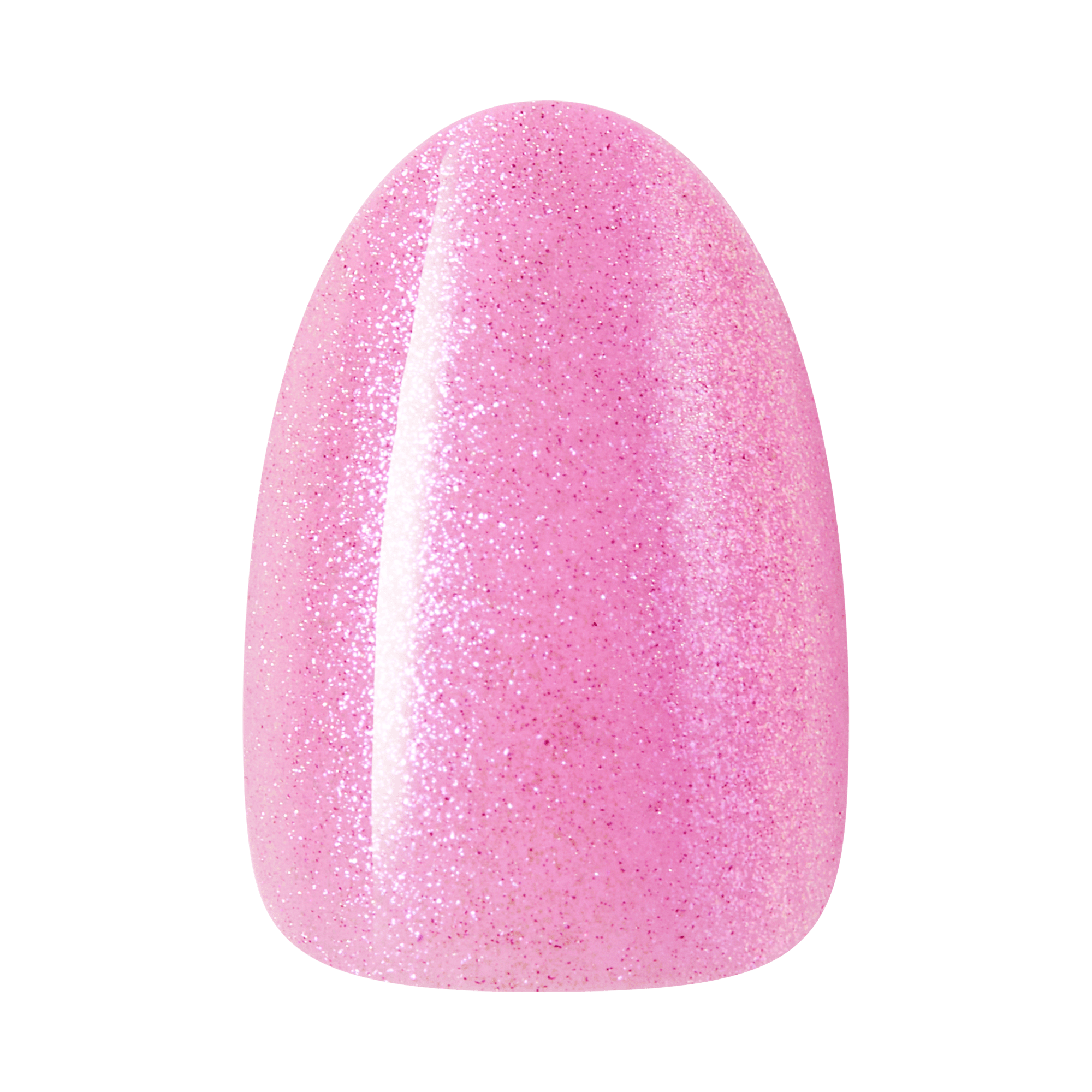 Shiny pink artificial nail tip with fine sparkles and a smooth, glossy finish, showcasing the WICKED X KISS Glinda Goodness color.