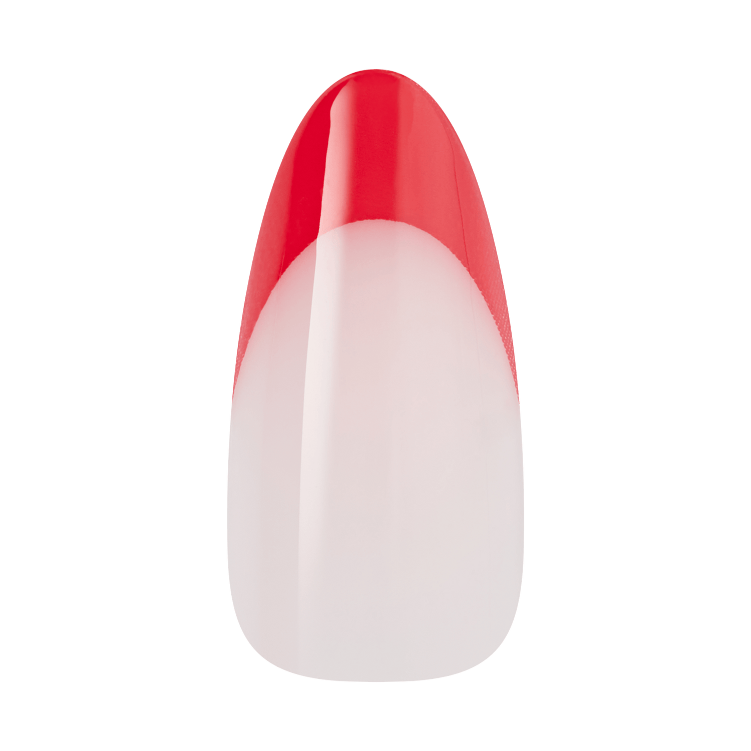 Red and white ombre almond-shaped artificial nail polish manicure