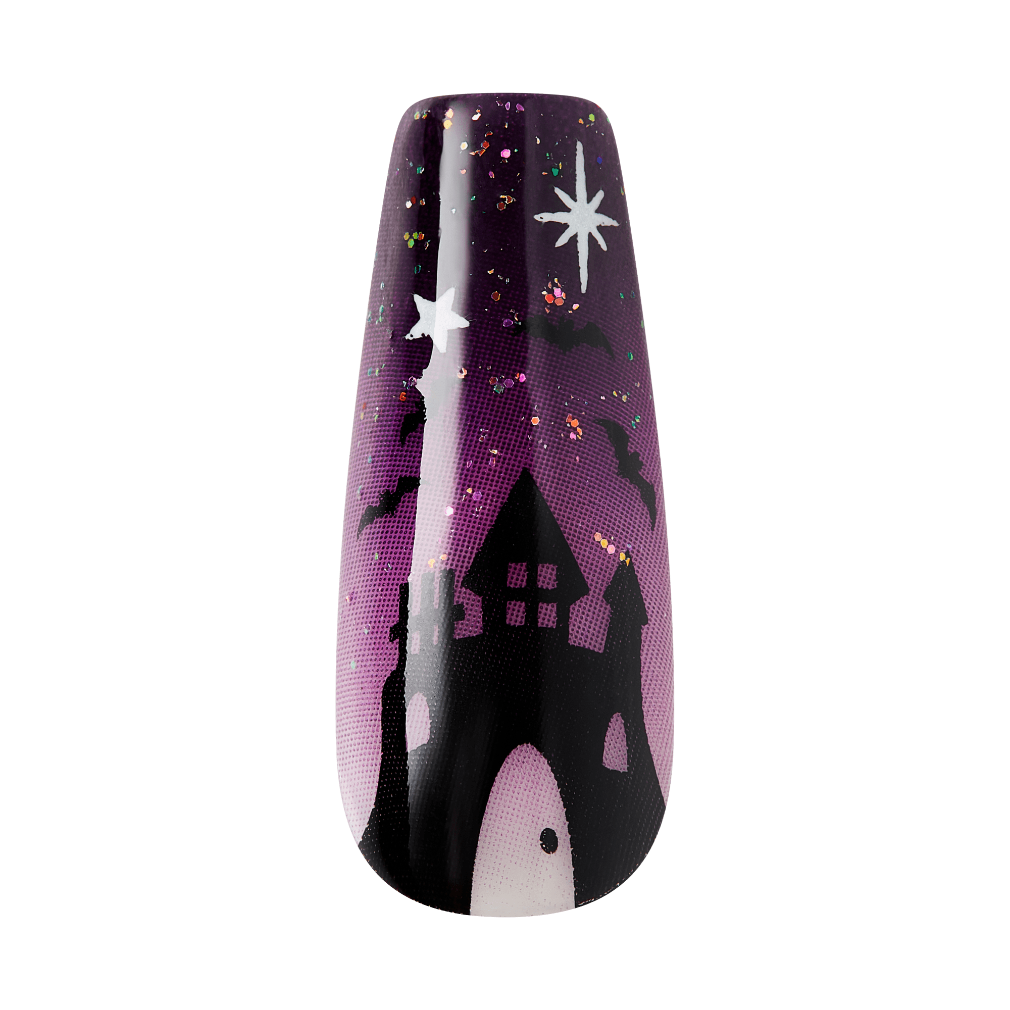 Kiss Haunt Halloween Press On Fake Glue Nails - After Dark | Design, Purple, Long, Coffin, Glow In The Dark