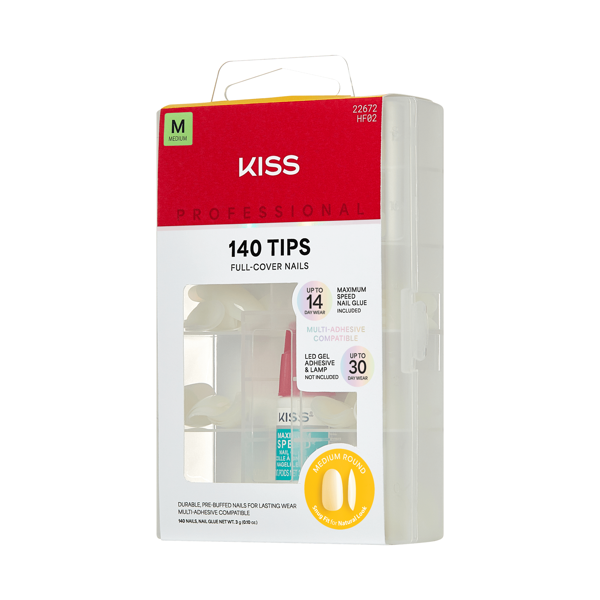 KISS Professional 140 Tips Full-Cover Nails Medium Round with nail glue