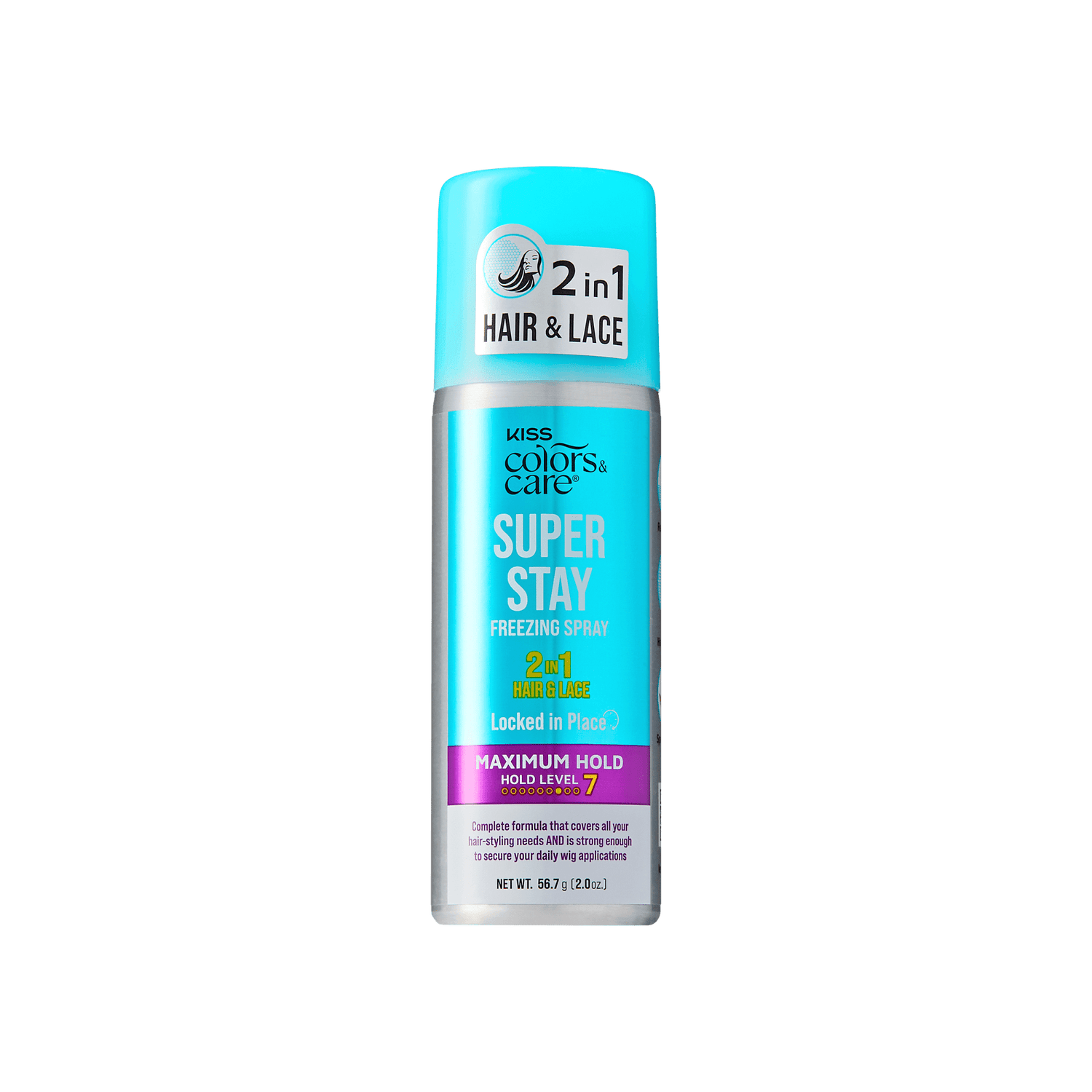 Kiss Colors &amp; Care Super Stay Freezing Spray | Maximum Hold, For Natural Hair &amp; Wigs, 24 Hr Hold, Travel Size, 2 oz, Hair Care