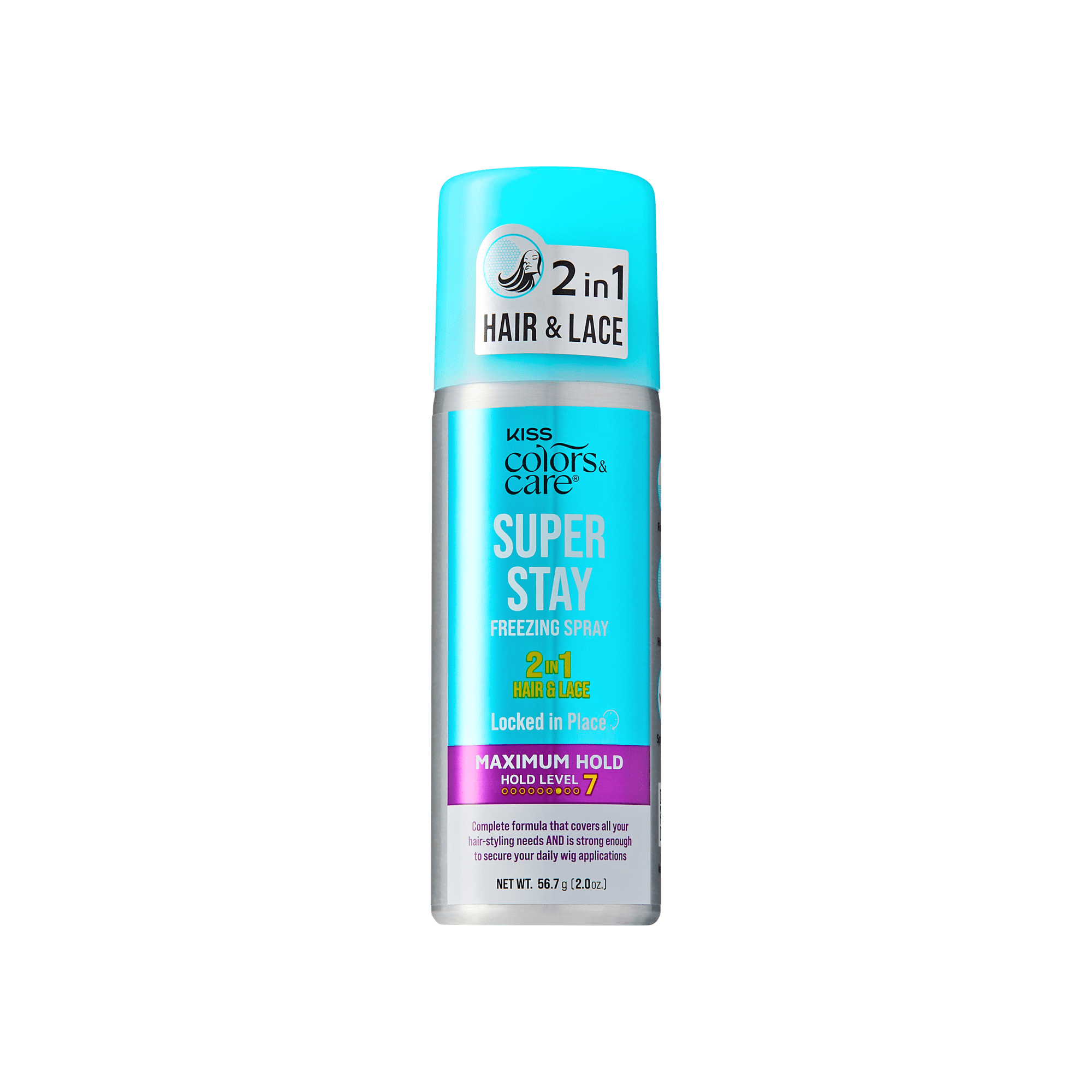 Kiss Colors &amp; Care Super Stay Freezing Spray | Maximum Hold, For Natural Hair &amp; Wigs, 24 Hr Hold, Travel Size, 2 oz, Hair Care