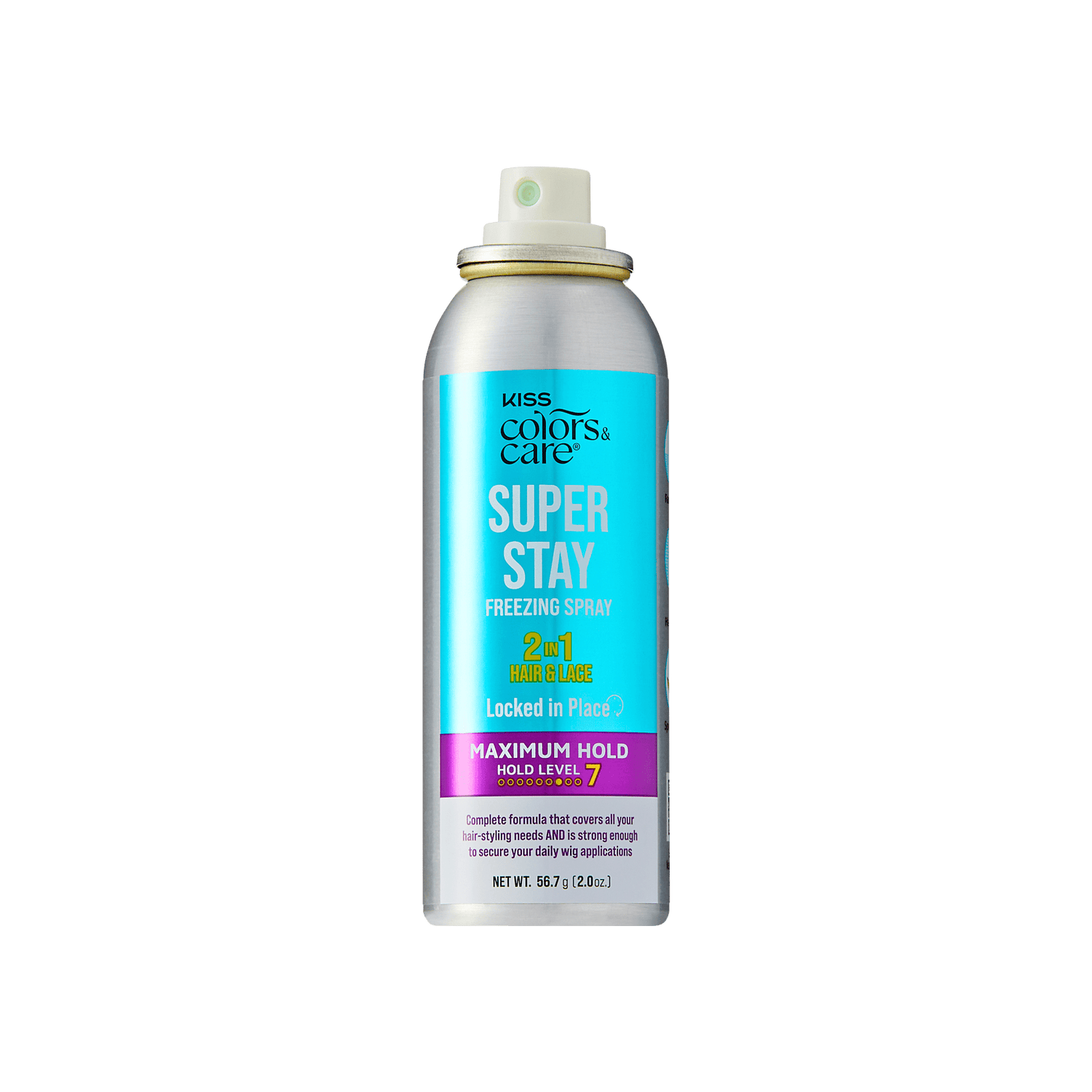 Kiss Colors &amp; Care Super Stay Freezing Spray | Maximum Hold, For Natural Hair &amp; Wigs, 24 Hr Hold, Travel Size, 2 oz, Hair Care