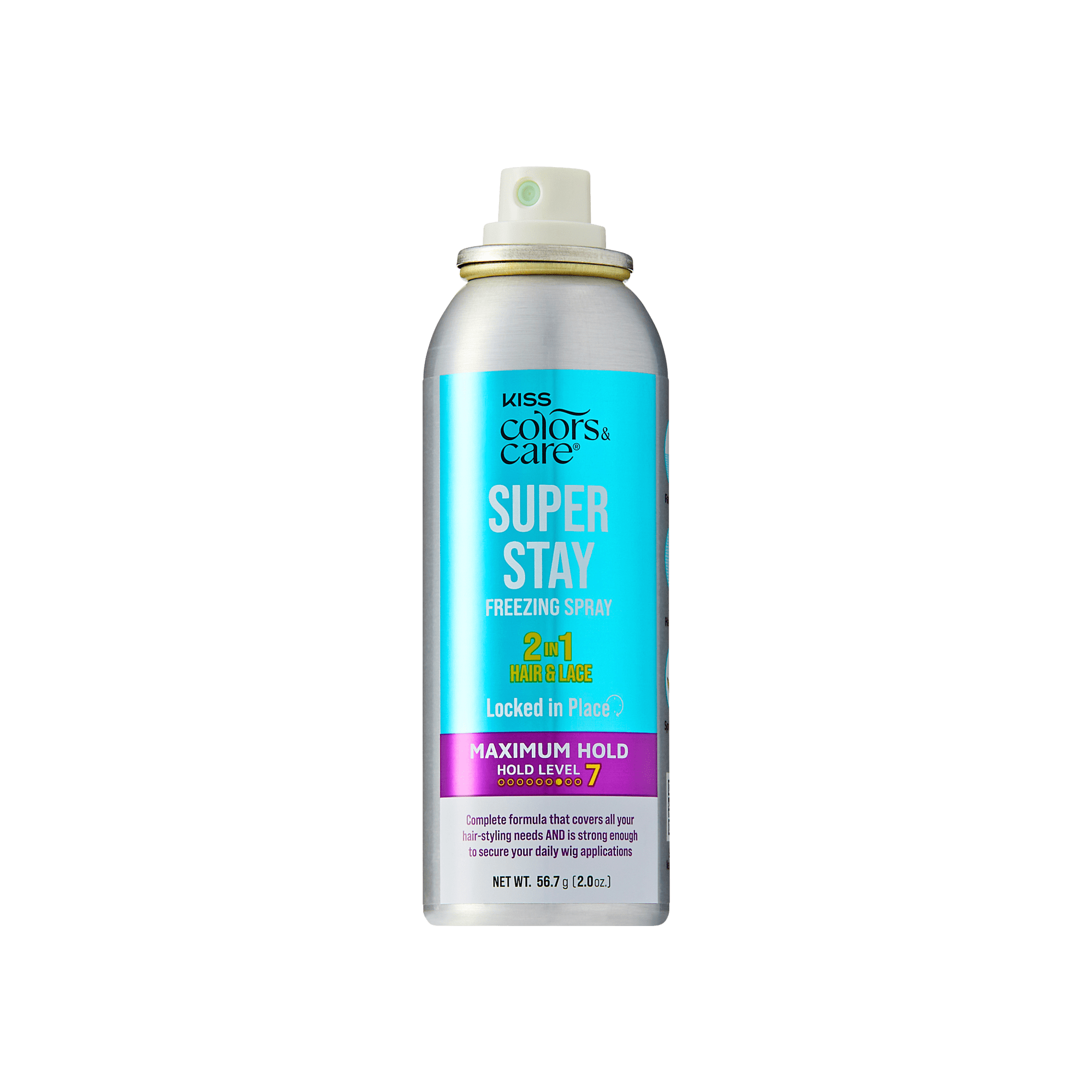 Kiss Colors &amp; Care Super Stay Freezing Spray | Maximum Hold, For Natural Hair &amp; Wigs, 24 Hr Hold, Travel Size, 2 oz, Hair Care