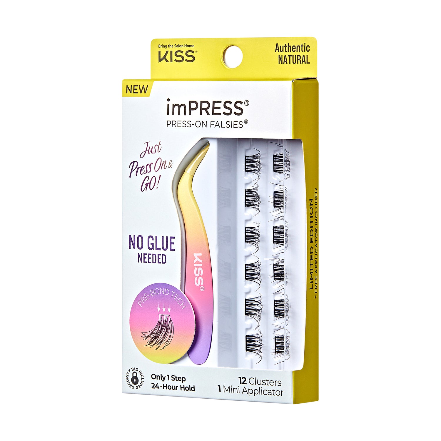 Impress Falsies Self Adhesive Eyelashes, 12 Lash Clusters + Applicator - Authentic