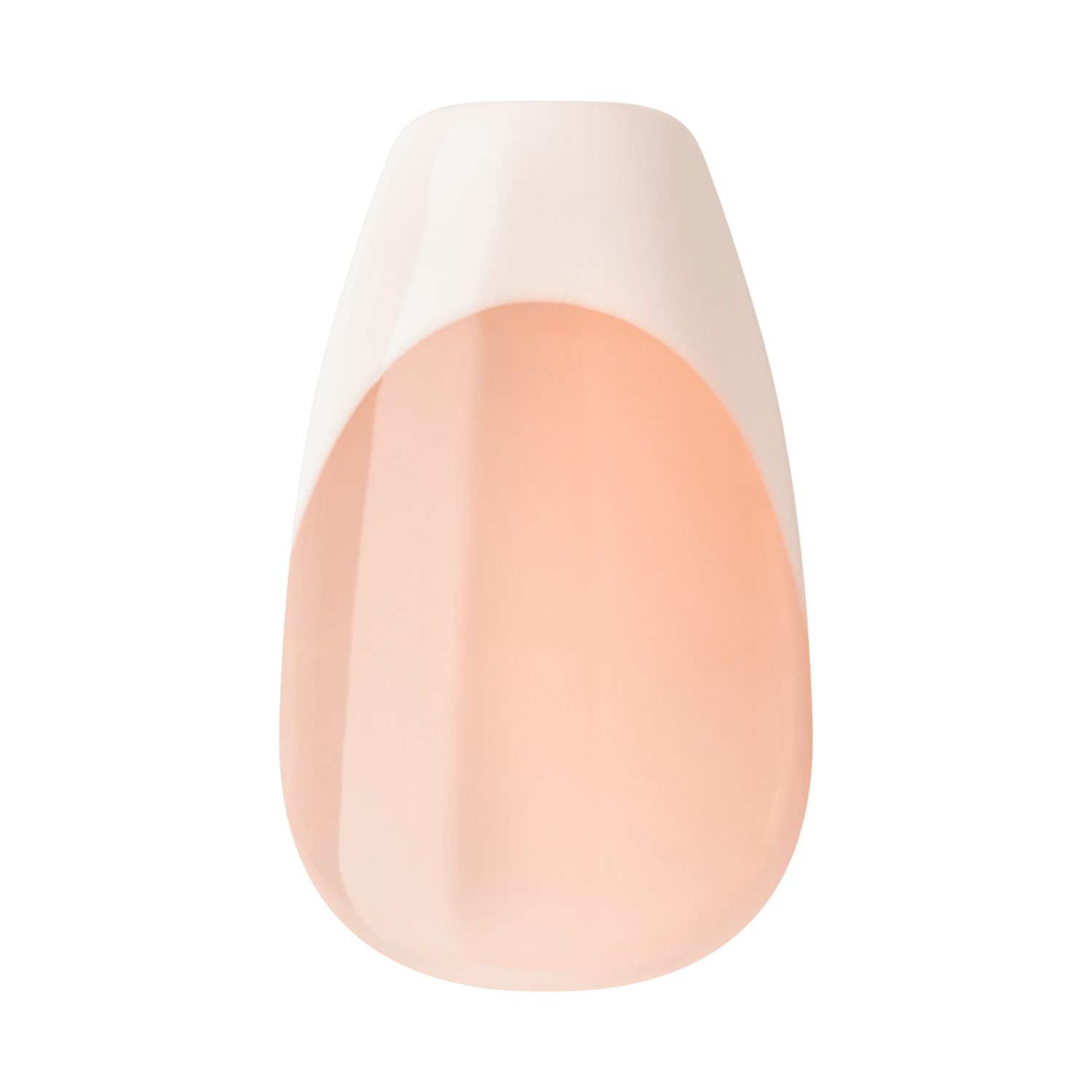 Single press-on nail with a soft pink base and a glossy white French tip, shown against a plain background.