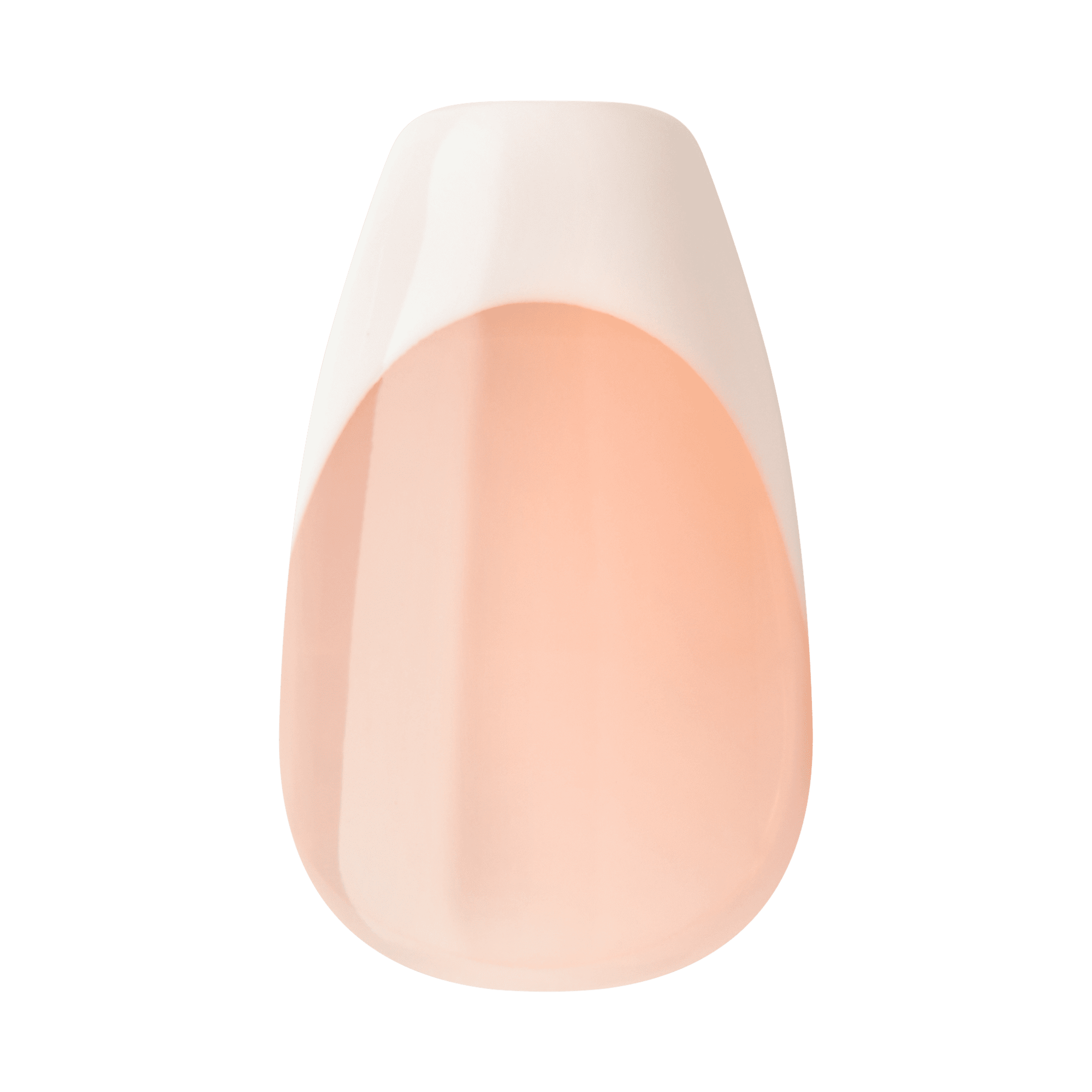 Single press-on nail with a soft pink base and a glossy white French tip, shown against a plain background.