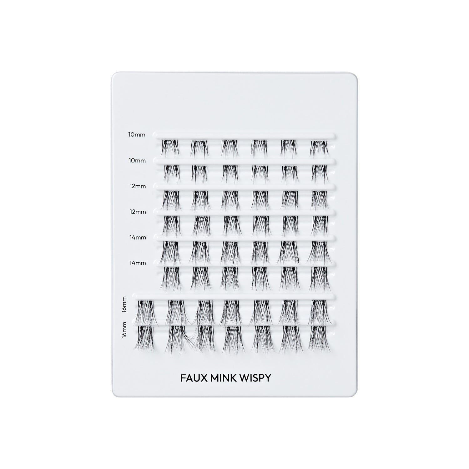Faux Mink Wispy eyelash swatch palette with sizes 10mm to 16mm