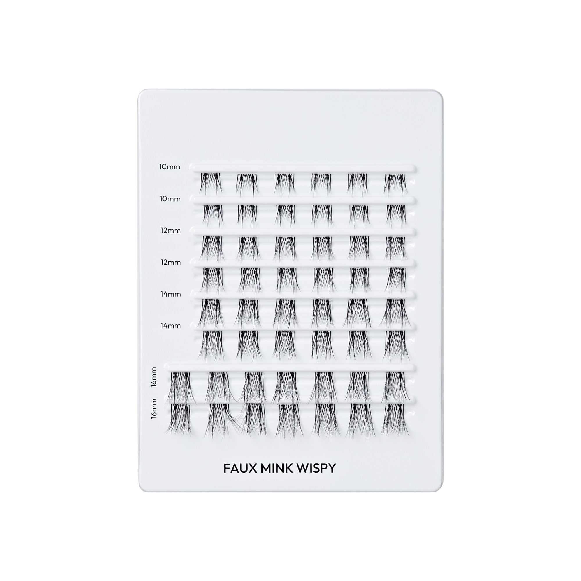 Faux Mink Wispy eyelash swatch palette with sizes 10mm to 16mm