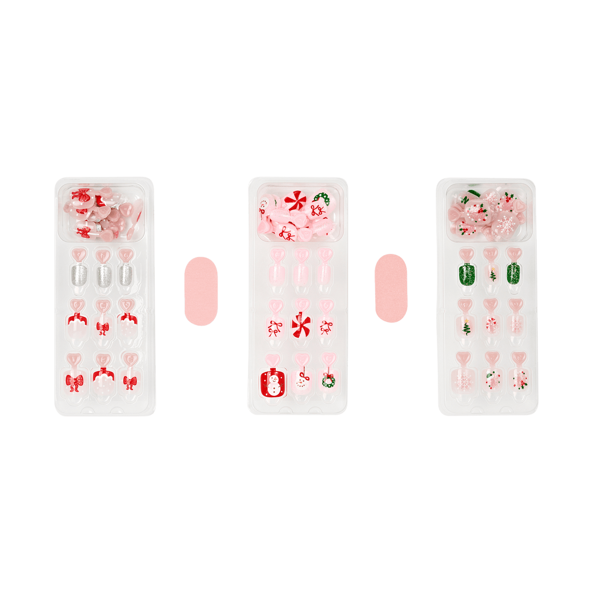 Impress Kids Holiday No Glue Fake Press On Nails - Jingle Joy Gift Set | Design, Pink &amp; Red, Kids, Squoval, 3 Manicure Sets Included