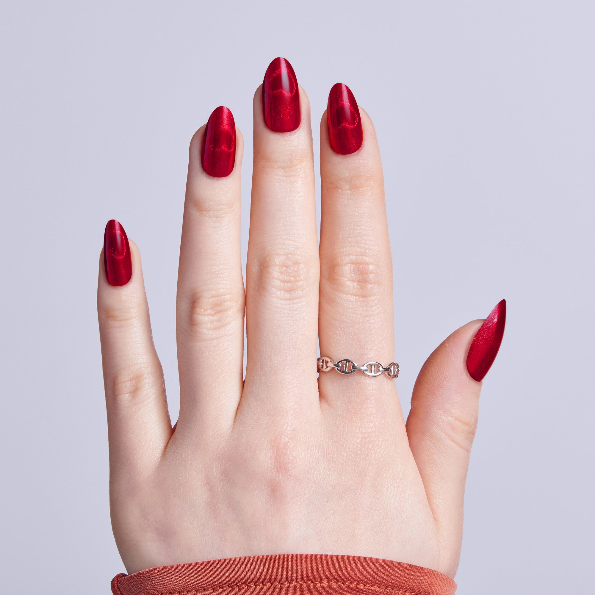 Kiss Glam Embellished Press On Fake Glue Nails - Famous | 3D &amp; Jewel Design, Red, Medium, Almond