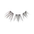 Three sets of natural-looking, thin black false eyelash wisps arranged in a row on a white background, designed for subtle eye enhancement.