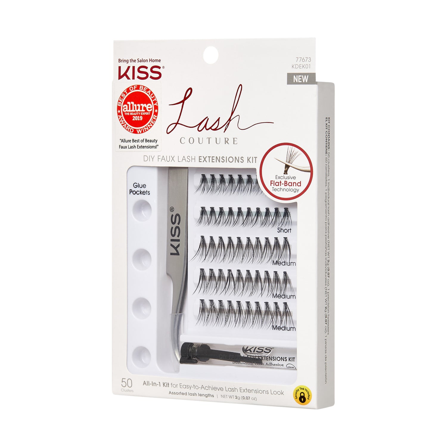 KISS Lash Couture DIY Faux Lash Extensions Kit with glue pockets and assorted lash lengths.