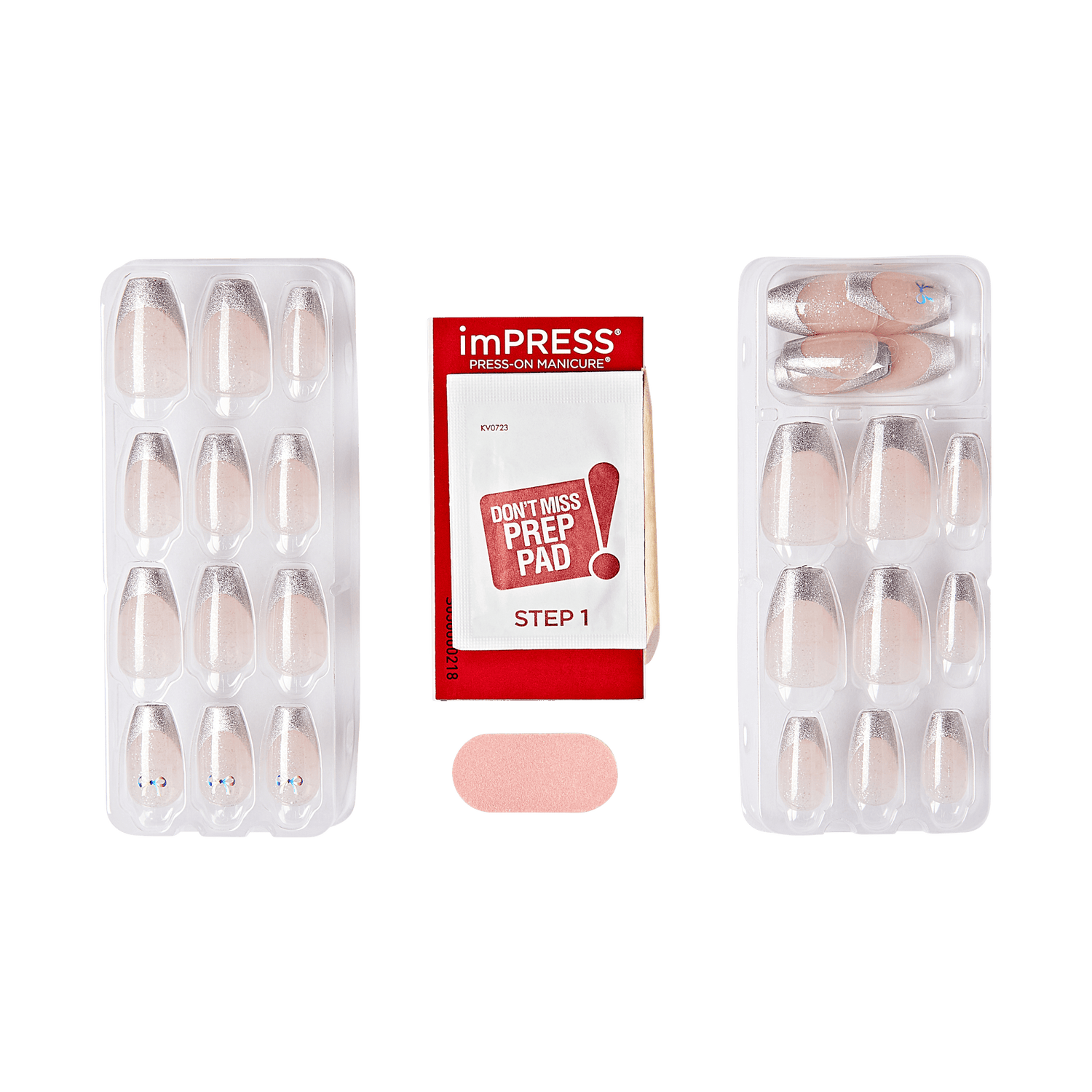imPRESS Press-On Manicure set with prep pad and sparkly nude nail designs