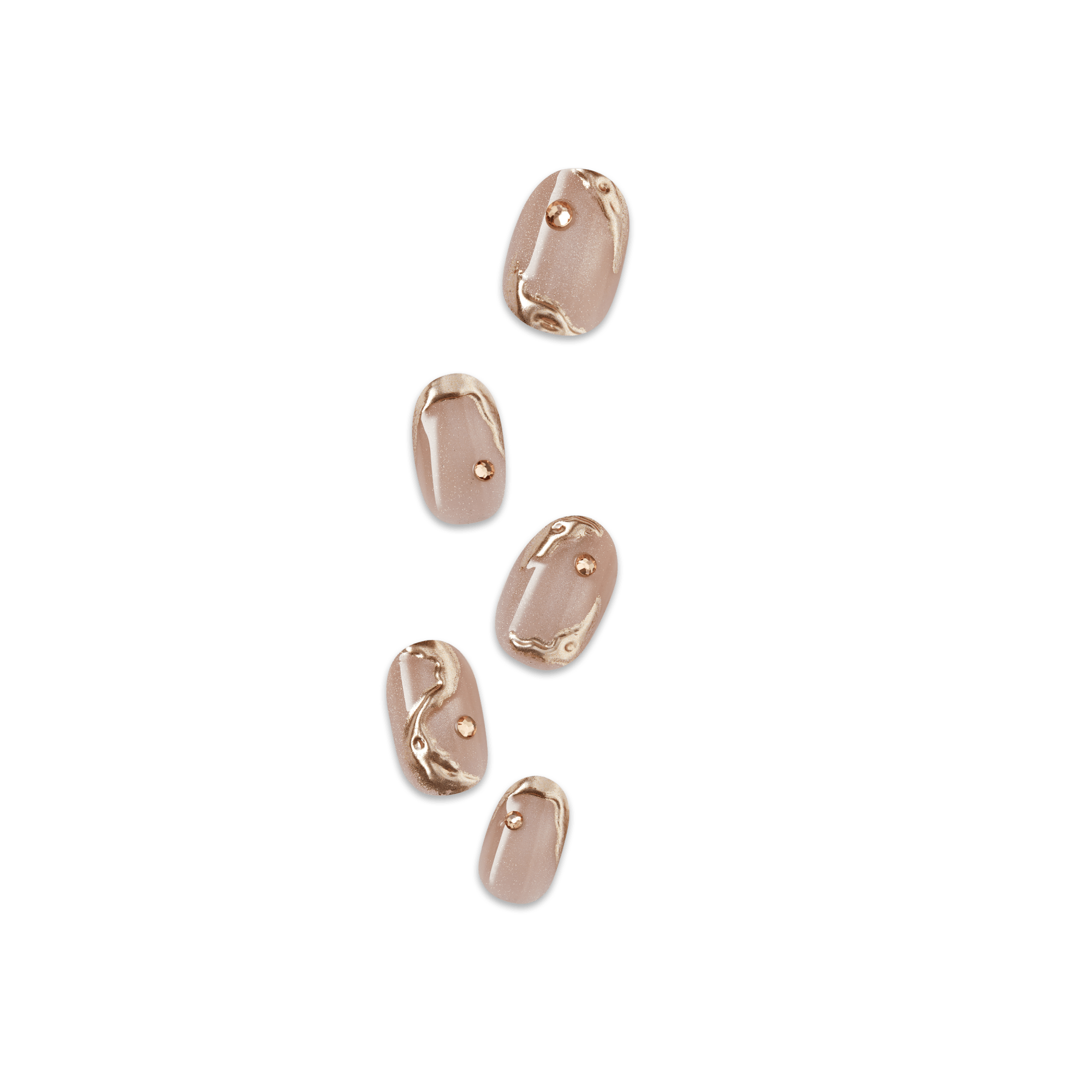 Impress Premium No Glue Fake Press On Nails - Over The Top | Design, Beige, Short, Oval, Manicure