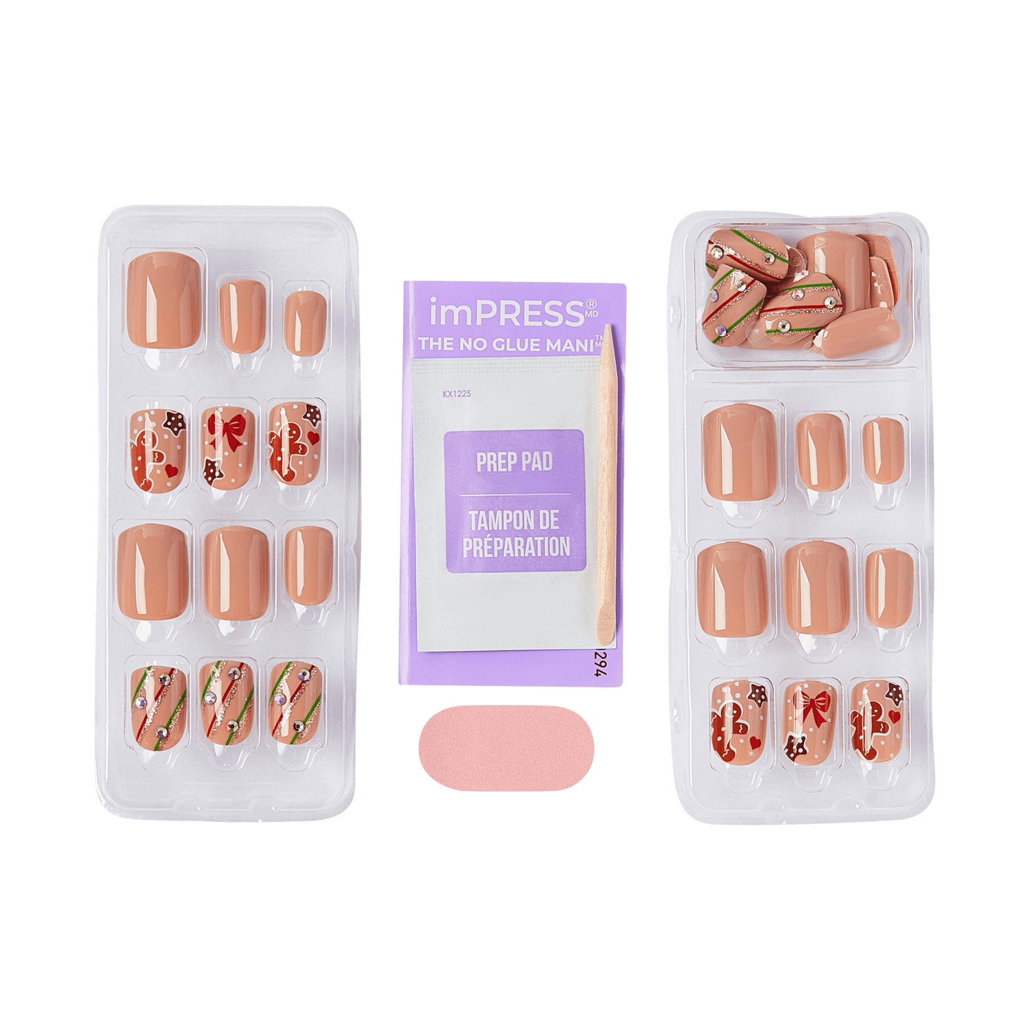 imPRESS No Glue Mani press-on nails with prep pad in nude and holiday designs