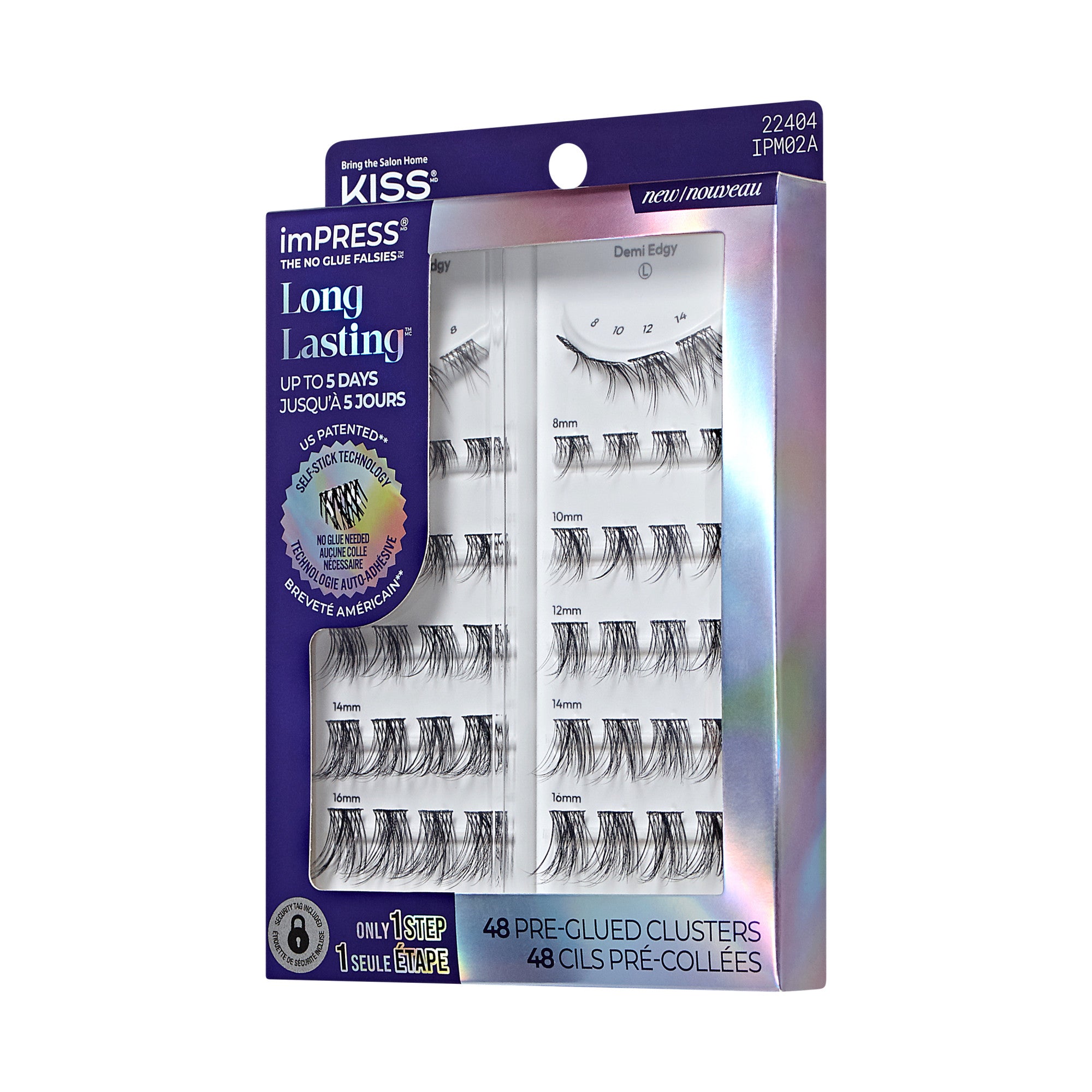 KISS imPRESS Long Lasting pre-glued lash clusters, 48 pack, multiple lengths 8-16mm