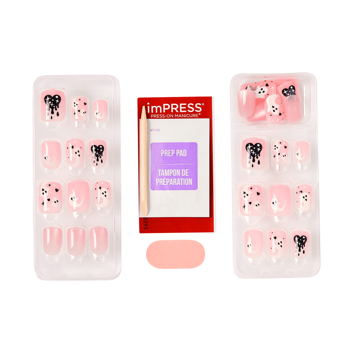Impress Design Halloween No Glue Fake Press On Nails - Blood Moon | Design, Pink, Short, Squoval, Glow In The Dark, Manicure