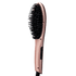 Rose gold heat straightening brush with black bristles and a handle featuring power and temperature control buttons.