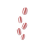 Five oval press-on nails with rose pink finish and white chrome stripe accent.