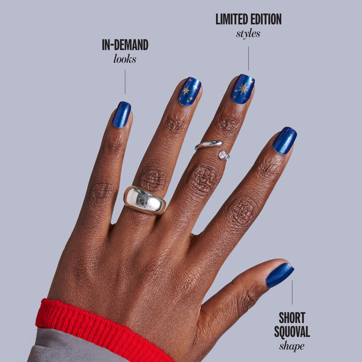 Kiss Merry Holiday Press On Fake Glue Nails - Wrapped In Warmth | Design, Blue, Short, Squoval