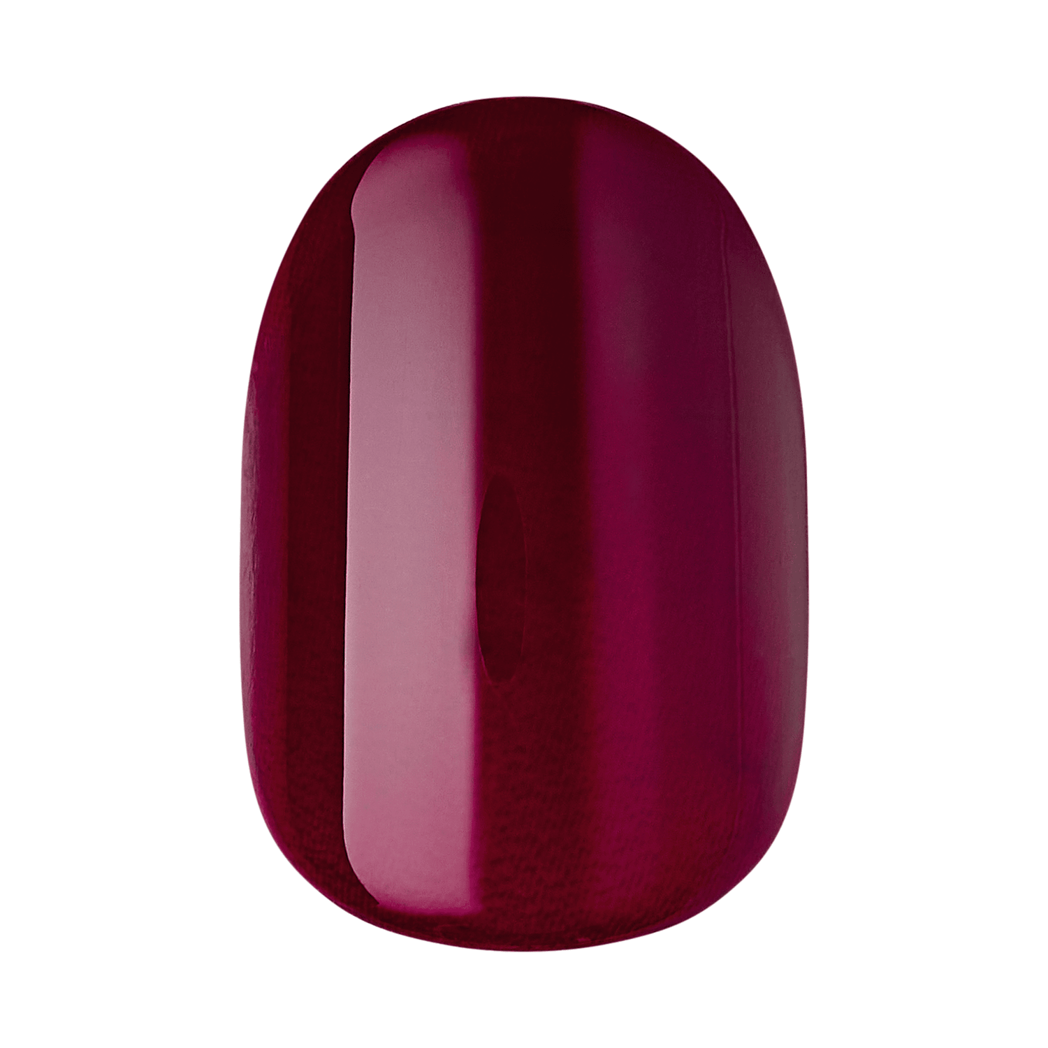 The image features a glossy nail polish swatch in a deep, rich burgundy color. The surface is smooth and reflective, showcasing a vibrant sheen that highlights the polish&