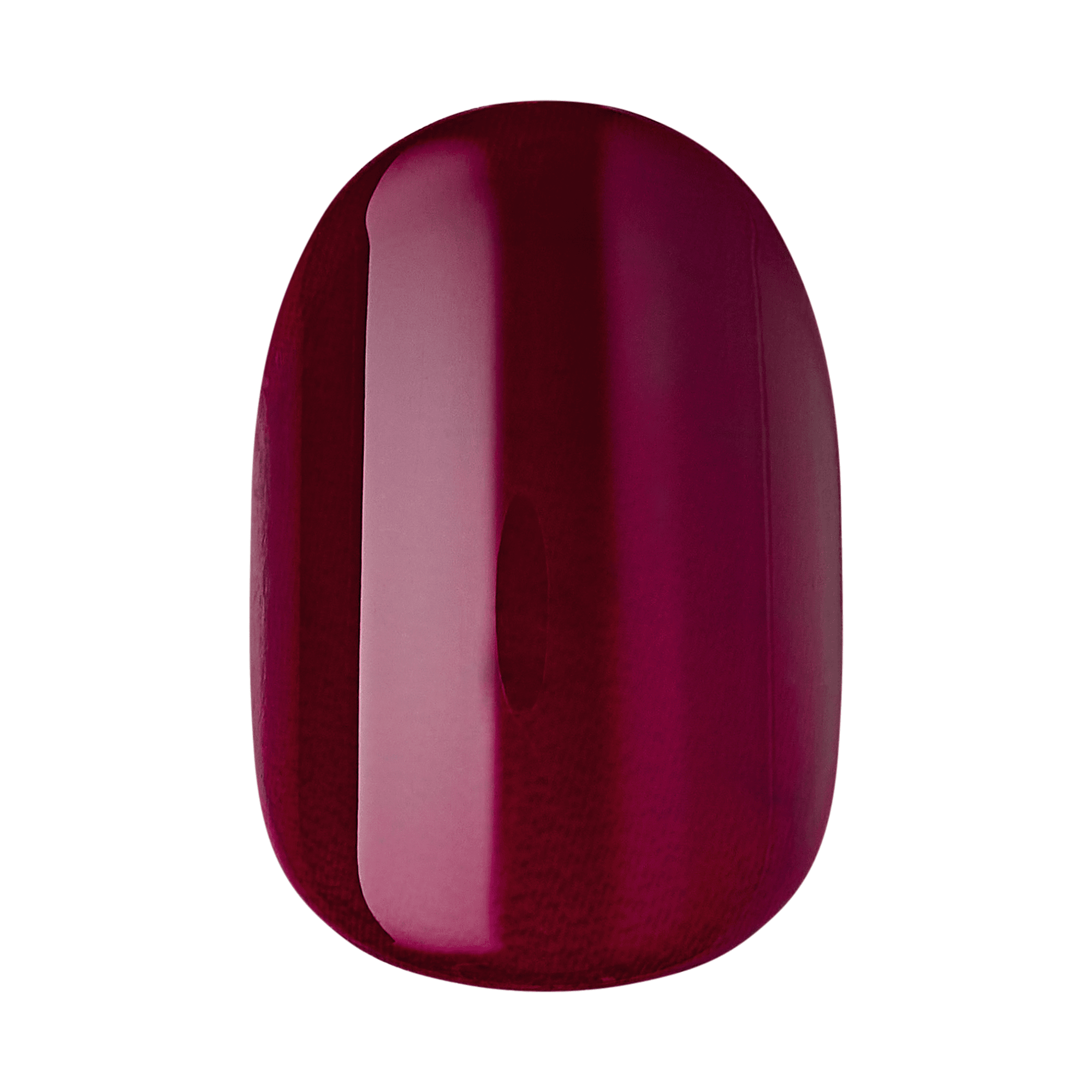 The image features a glossy nail polish swatch in a deep, rich burgundy color. The surface is smooth and reflective, showcasing a vibrant sheen that highlights the polish&