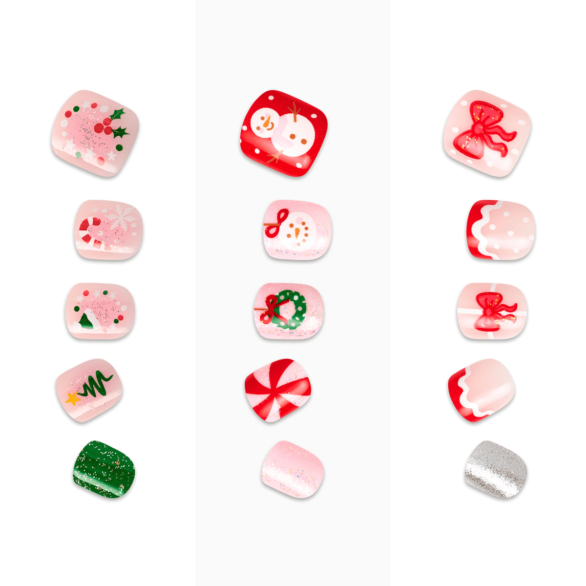 Impress Kids Holiday No Glue Fake Press On Nails - Jingle Joy Gift Set | Design, Pink &amp; Red, Kids, Squoval, 3 Manicure Sets Included