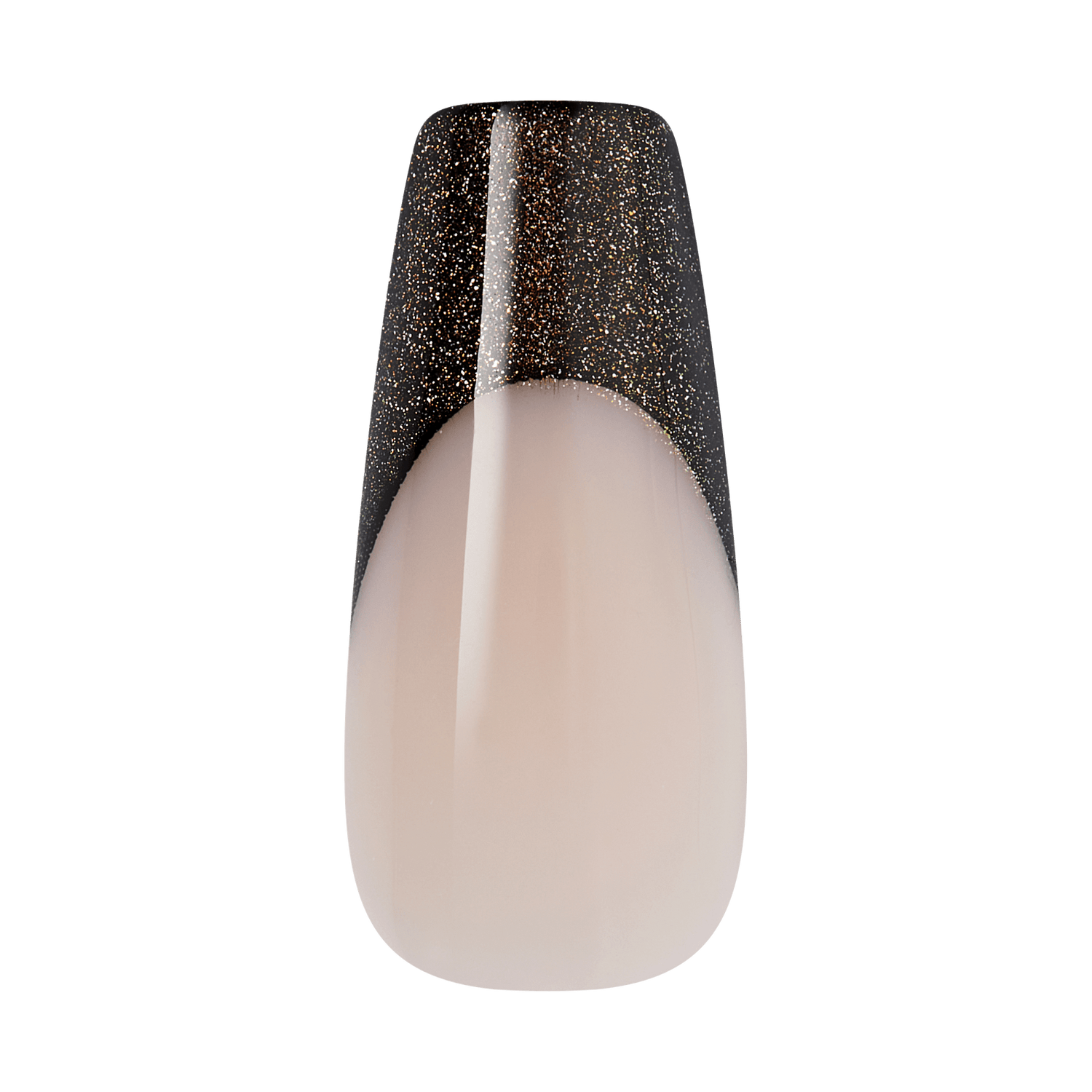 Coffin-shaped nail with nude base and black glitter top half