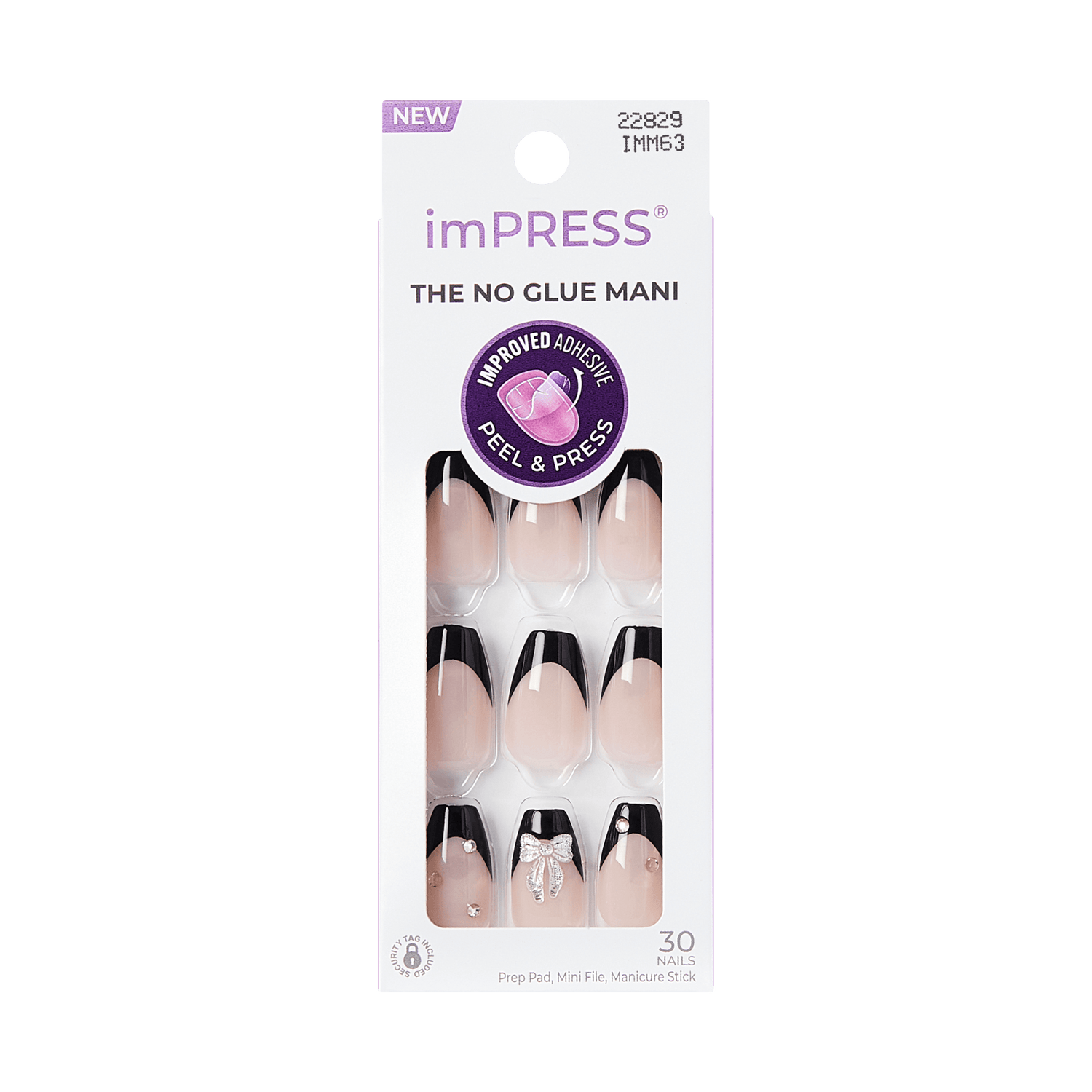 imPRESS The No Glue Mani press-on nails with black and nude ombre design, 30 nails