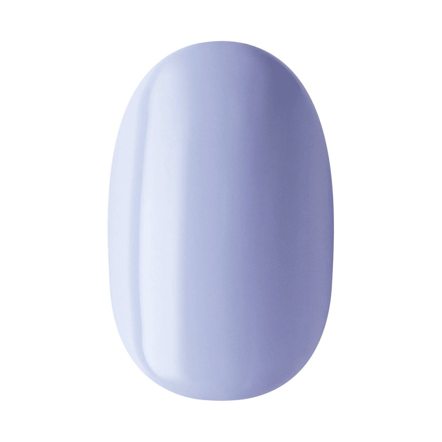 The image features a smooth, oval-shaped nail swatch painted in a soft lavender color. The finish appears glossy, reflecting light and showcasing a subtle sheen. The shade is light and pastel, evoking a calm and delicate aesthetic.