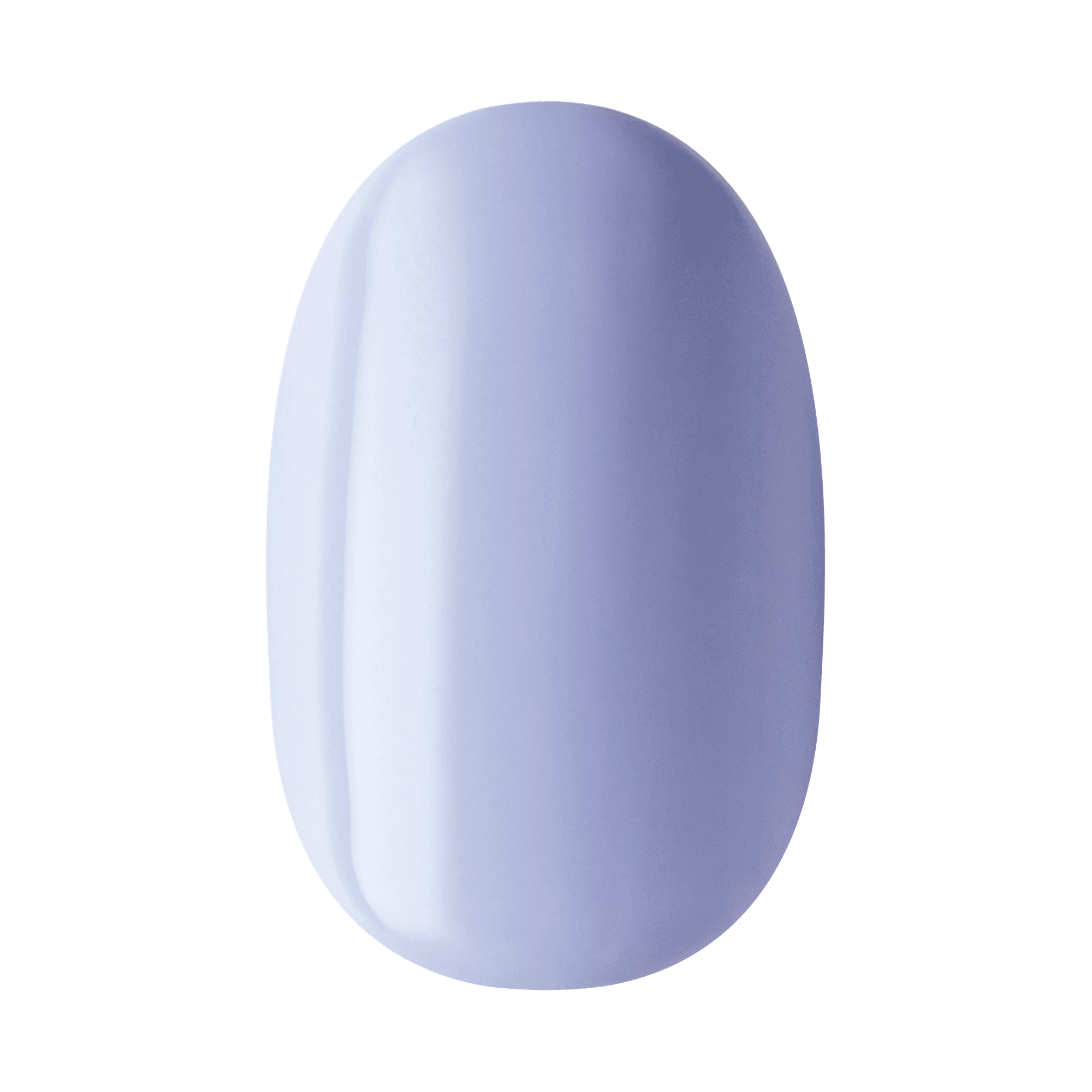 The image features a smooth, oval-shaped nail swatch painted in a soft lavender color. The finish appears glossy, reflecting light and showcasing a subtle sheen. The shade is light and pastel, evoking a calm and delicate aesthetic.