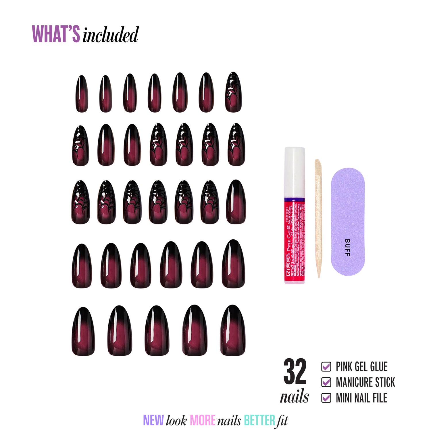 Kiss Haunt Halloween Press On Fake Glue Nails - Ghoulfriend | Design, Black &amp; Red, Long, Almond